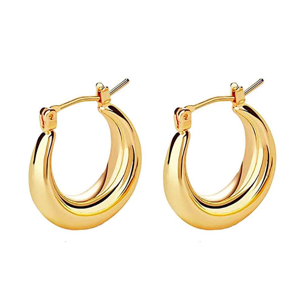 14K Gold Plated Chunky Hoop Earrings for Women - 925 Sterling Silver Post Thick Tube Hoops | Everyday Wear, Party & Gift Giving