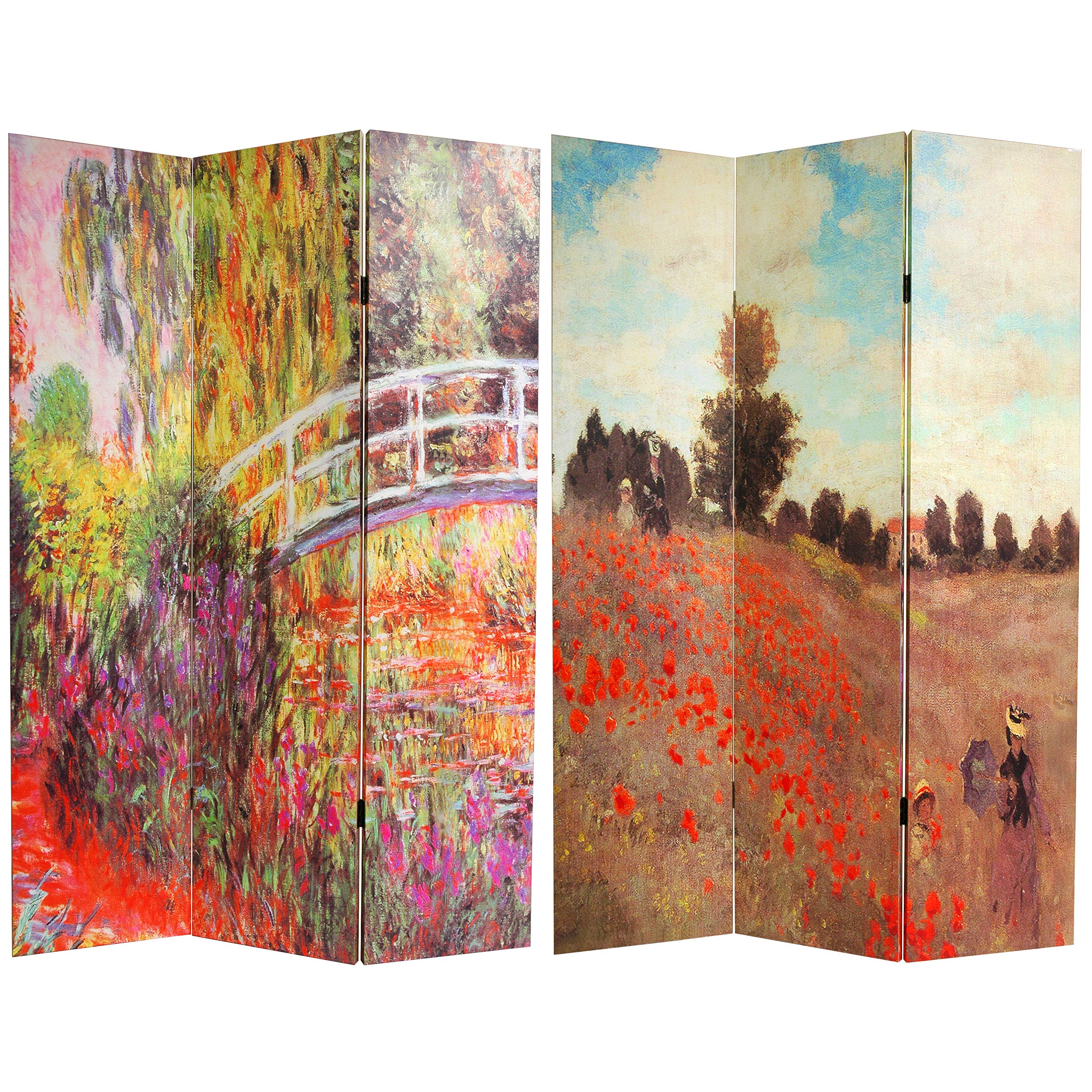 6 ft. Tall Double-Sided Monet Canvas Room Divider - 3 Panel White Folding Screen for Home Decor, Office Partition & Event Backdrop | Art-Inspired Space Separator