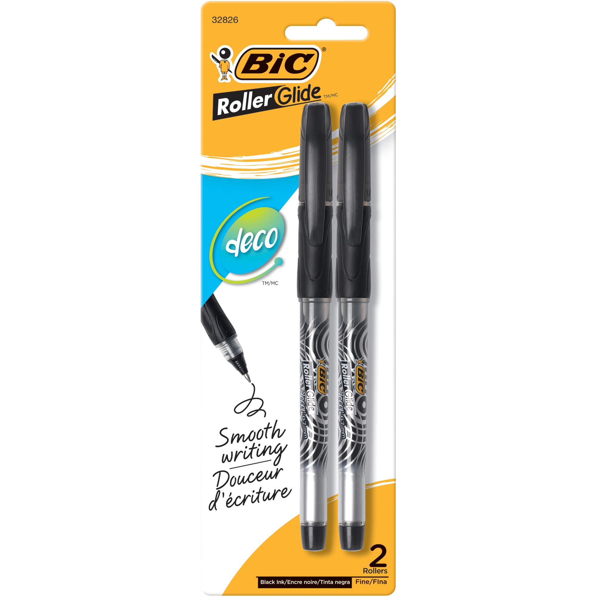 BIC Roller Glide Deco Fine Point Pens (2-Pack) - Smooth Writing Rollerball Pens for Office, School & Note Taking