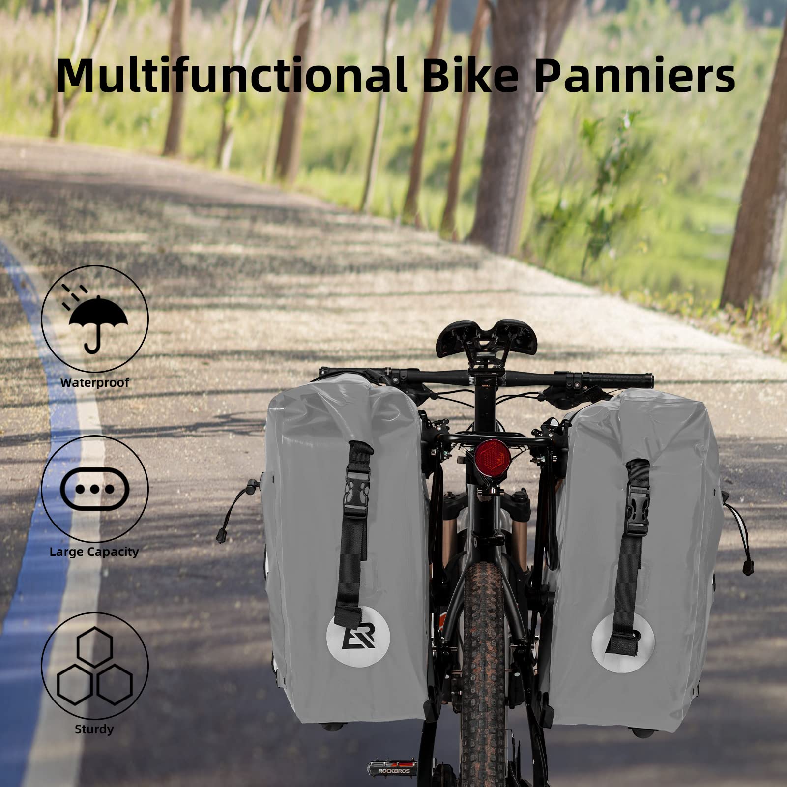 **ROCKBROS Waterproof Bike Panniers – 30L Large Capacity Rear Rack Bag for Cycling, Travel & Commuting – Ideal for Bikepacking, Grocery Runs & Daily Rides**