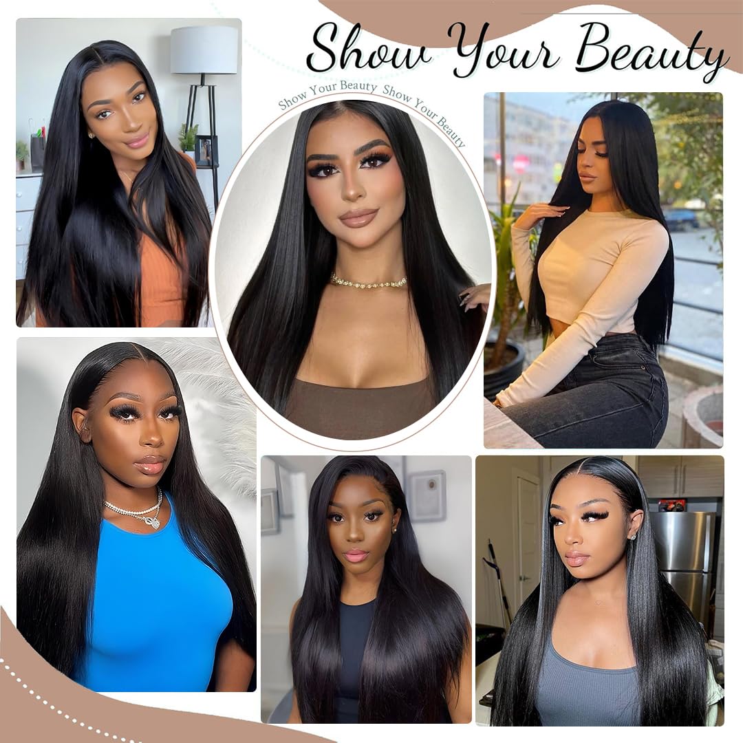 16A Straight 100% Unprocessed Brazilian Virgin Human Hair Bundles - 3 Raw Bundles NO.1 Quality (14/16/18 Inch) for Black Women | Natural Color | Perfect for Protective Styles, Weaves & Extensions