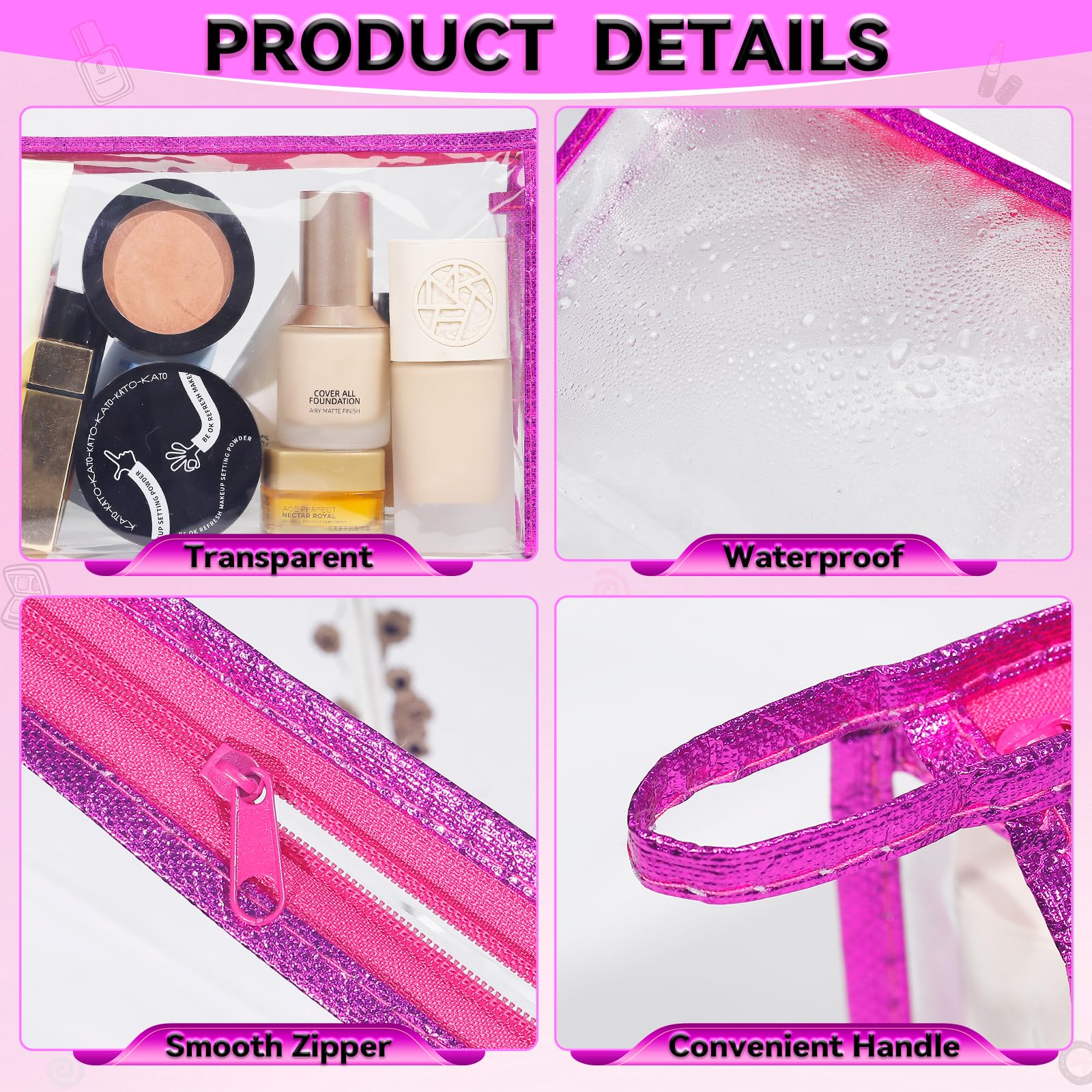 5 Pack Clear Cosmetic Bags Set - Waterproof PVC Makeup Organizer with Zipper, Travel Toiletry Pouches for Carry-on Essentials | Perfect for Air Travel, Gym, Beach & Daily Makeup Storage