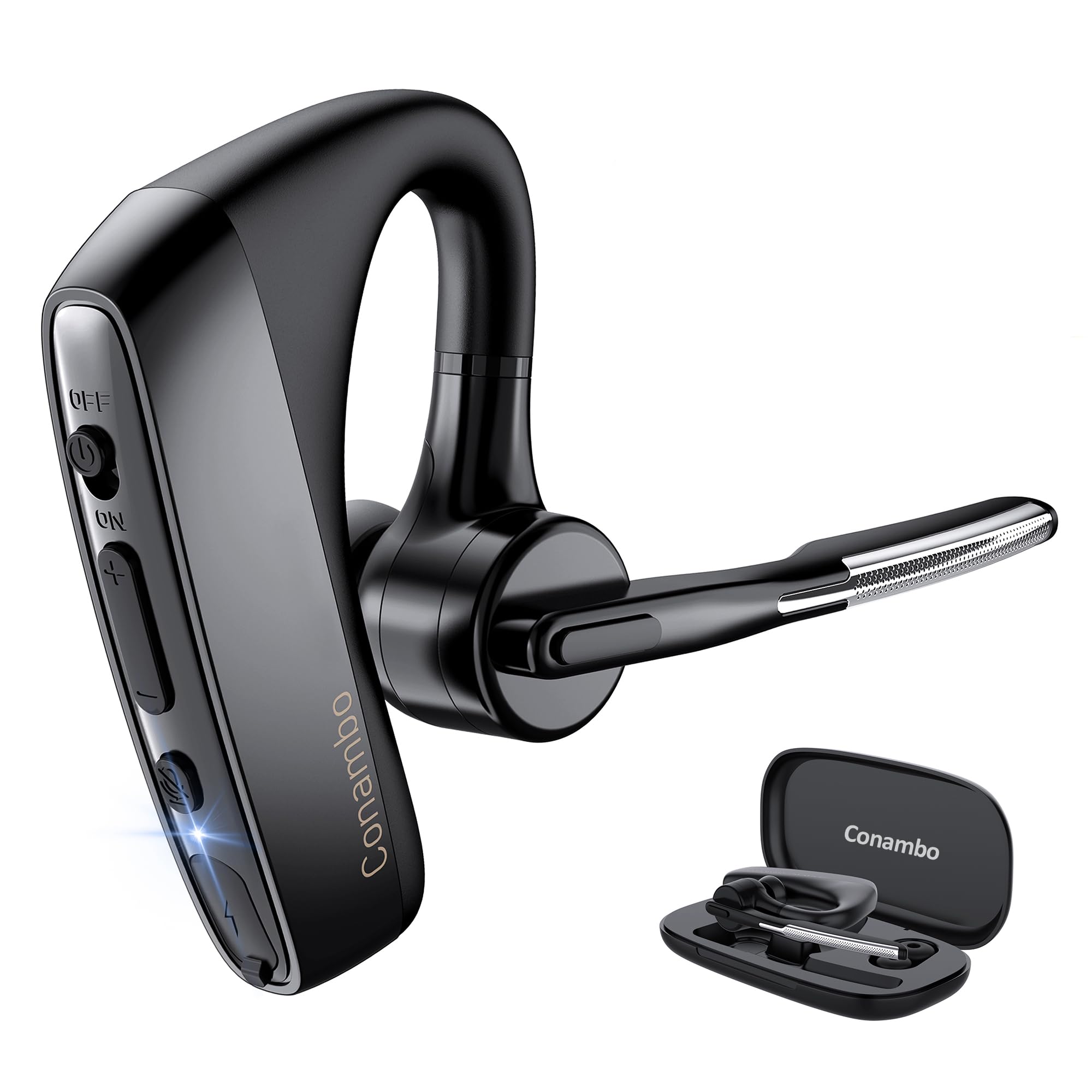 Conambo K18 Bluetooth Headset V5.1 Wireless Earpiece with Dual Mic & CVC8.0 Noise Cancellation - Hands-Free for Truckers, Office Calls, Cell Phones | Perfect for Long Work Shifts, Driving, and Business Meetings