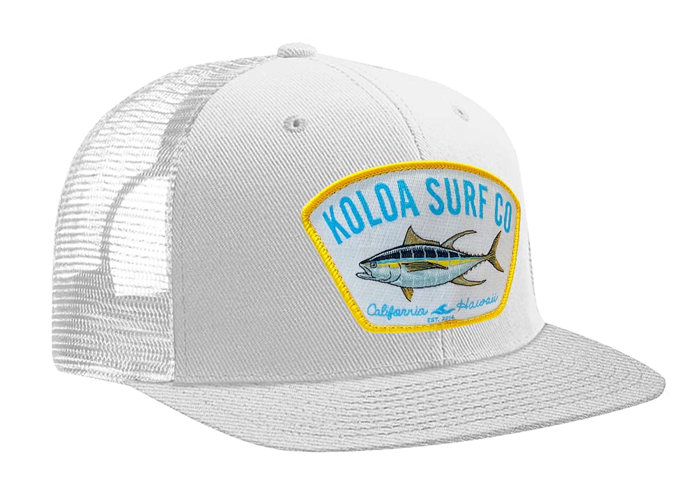 Koloa Surf Yellowfin Tuna Patch Logo MESH Snapback Hats for Men - Adjustable Baseball Cap for Fishing, Beach & Outdoor Activities