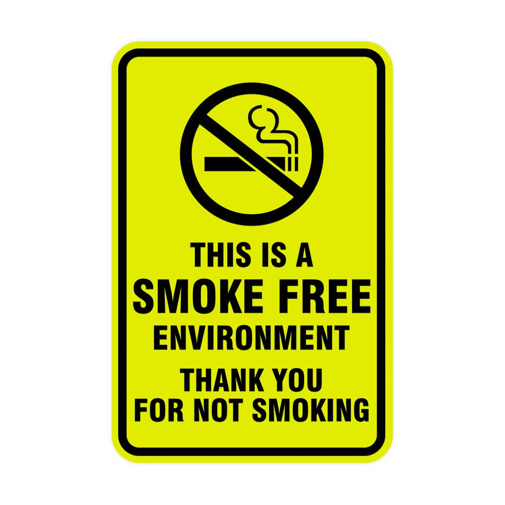 ByLITA Round Non-Smoking Sign - 'This is a Smoke Free Environment' Portrait Sign with Adhesive Tape, Weatherproof for Indoor & Outdoor Use (Yellow/Black, Medium Size) - Perfect for Offices, Restaurants, and Public Spaces