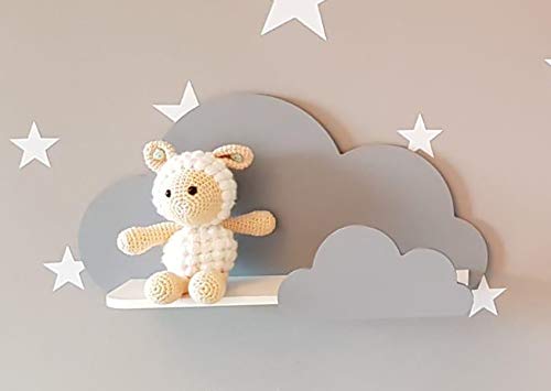 Happy Woody Set of 2 Cloud Wall Shelves - Natural Wood Floating Shelves for Nursery, Baby Room Decor, Kids Room Wall Decor - Perfect for Organizing Toys, Books, and Displaying Decorations (Soft Grey)