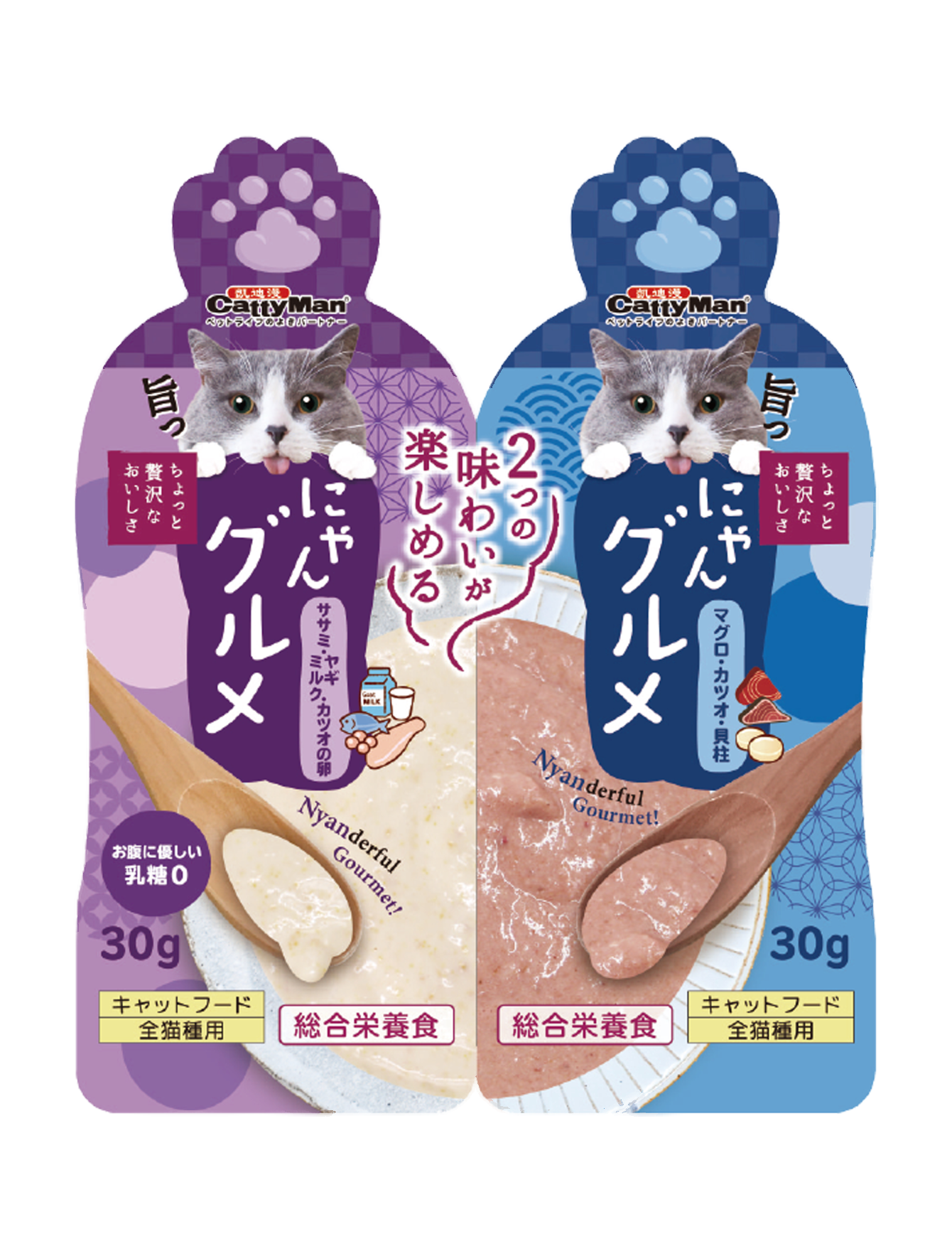 Premium Cat Treats - Cattyman Twin Pouch Tuna, Bonito & Scallop 30g + Chicken, Goat Milk & Fish Roe 30g - Healthy Snacks for Cats - Perfect for Training, Rewards & Special Occasions