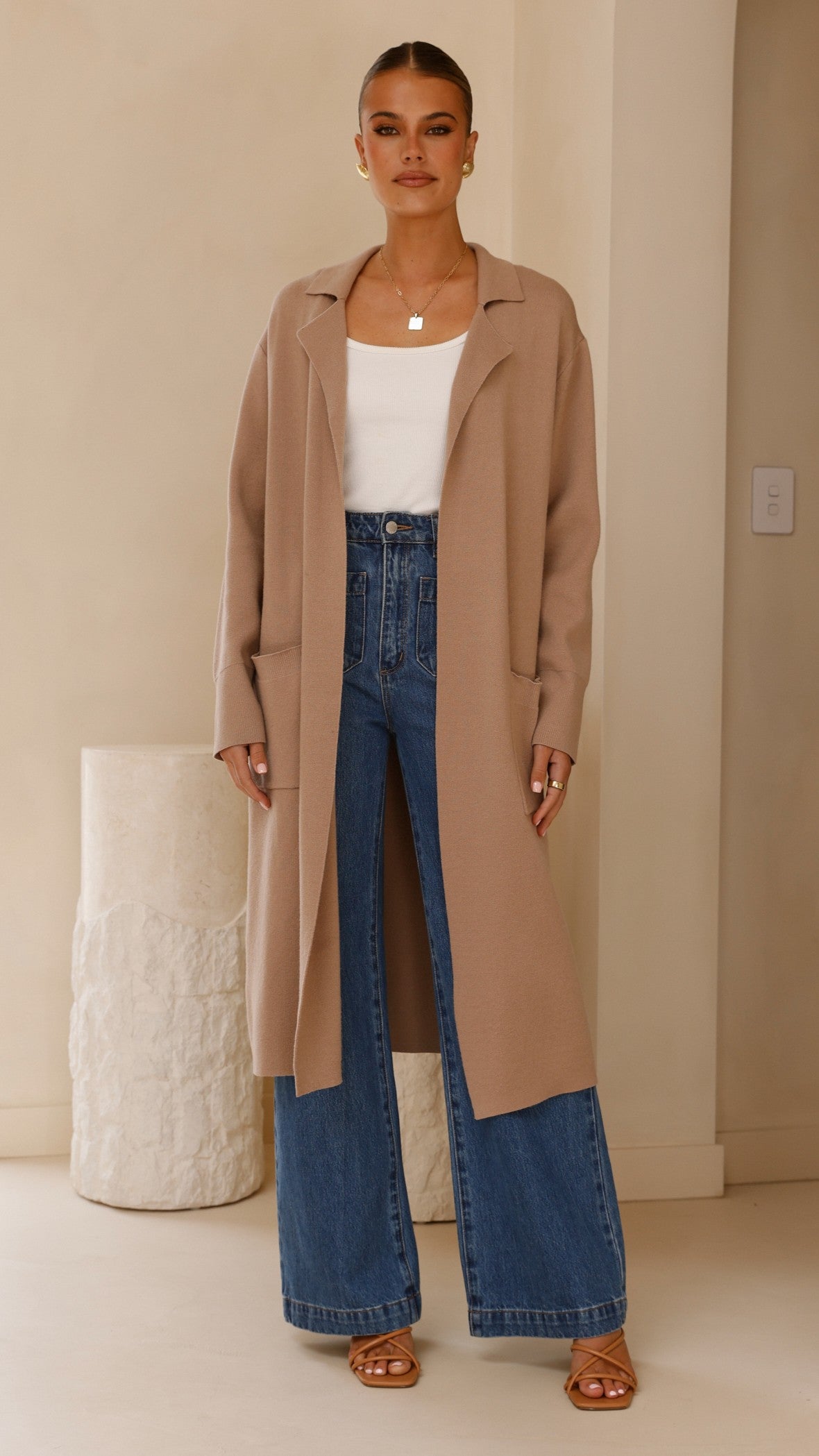 Kira Coatigan Women's Knitted Cardigan Sweater - Soft Stone Color, Cozy Long Open Front Wrap for Fall & Winter | Perfect for Office, Casual Outings & Lounge Wear