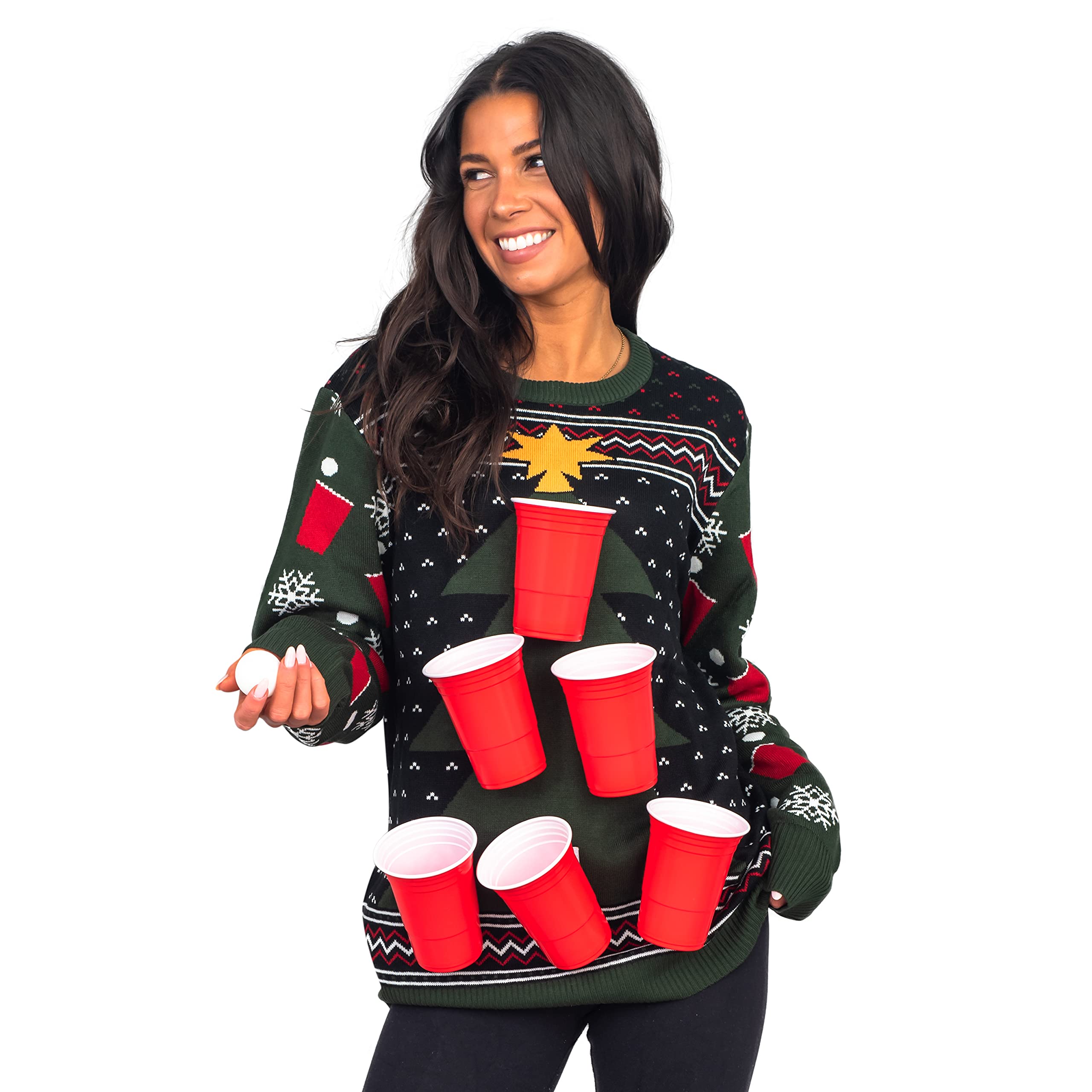 3D Beer Pong Ugly Christmas Sweater - Funny Holiday Party Outfit for Xmas Pub Crawl & Festive Gatherings