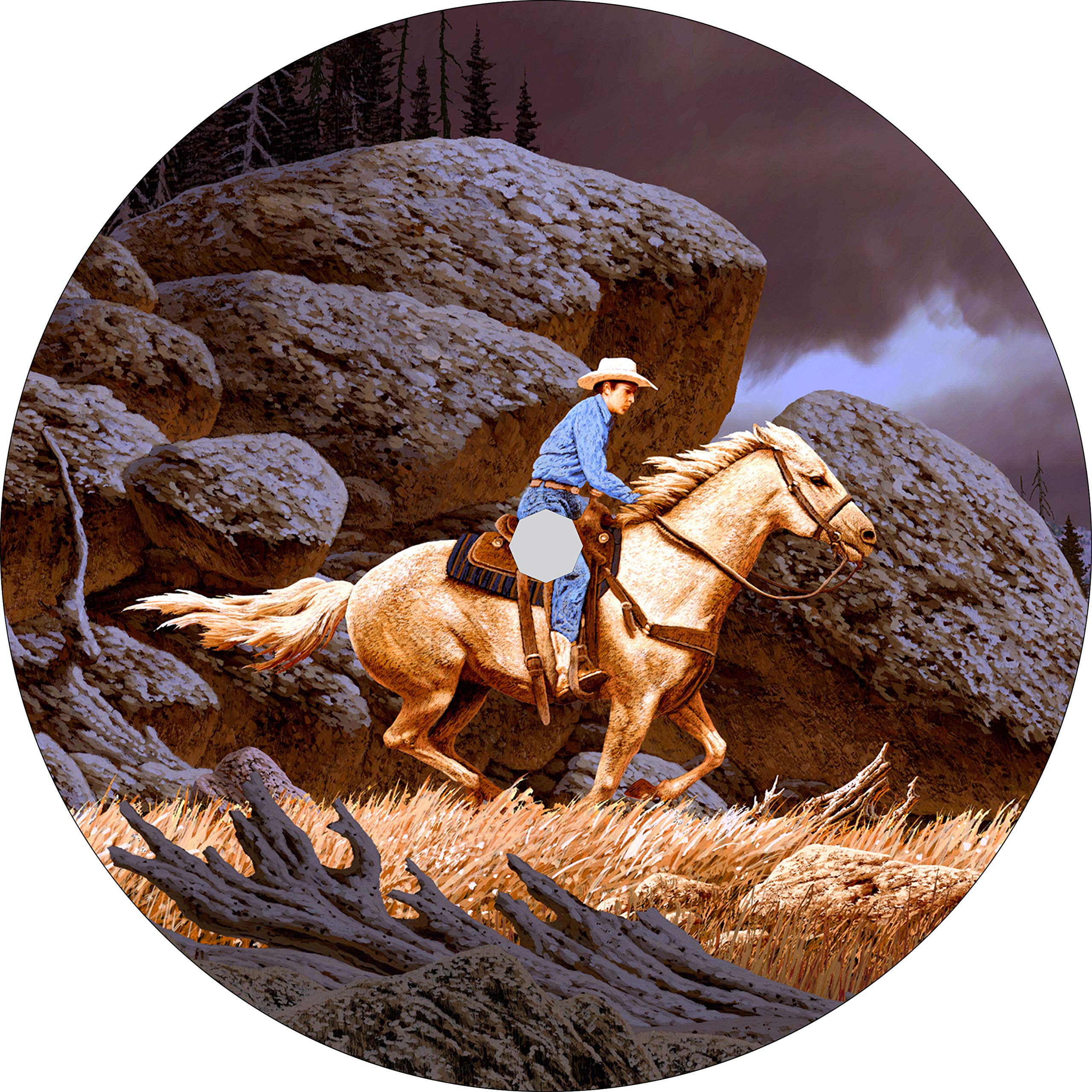 Custom Cowboy Horse Desert Canyon Spare Tire Cover - Fits Any Make/Model (Select Size & Backup Camera Option) - 285/70R17 & Centered Camera - Perfect for Off-Road Trucks, Jeeps & SUVs in Desert Adventures