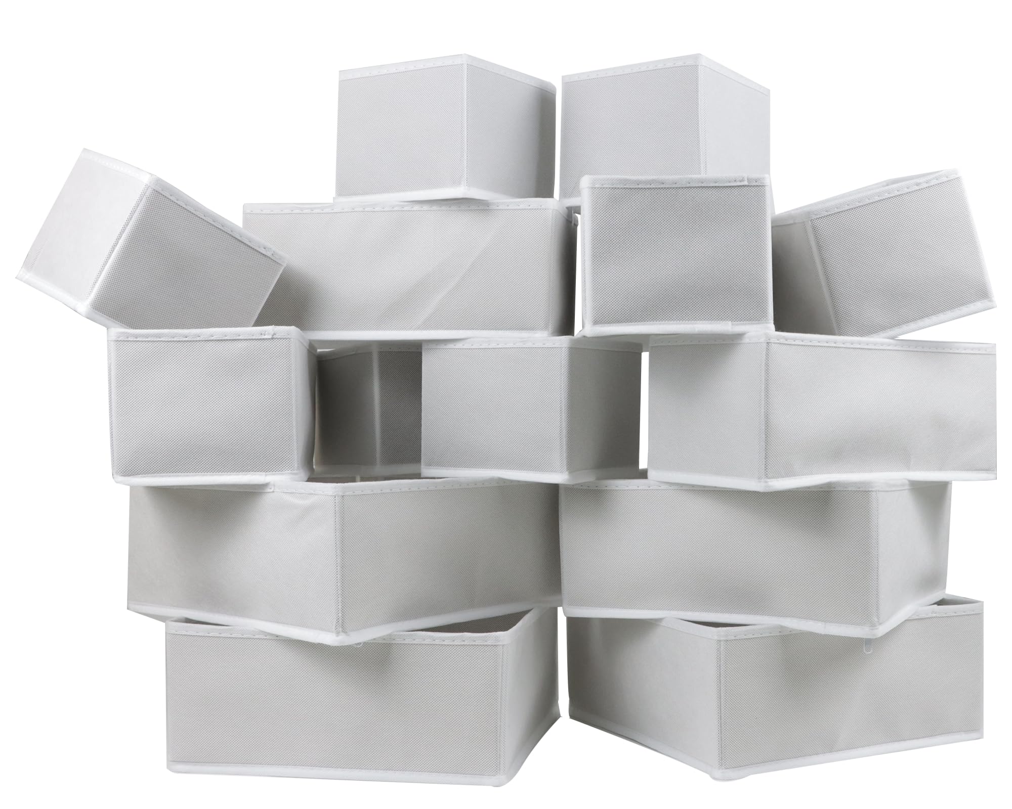 16-Piece Fabric Drawer Organizer Set - Foldable Storage Baskets & Closet Dividers for Clothes, Socks, Underwear & Ties | Cabinet & Dresser Organization | White Space-Saving Storage Solution for Bedroom, Bathroom & Nursery