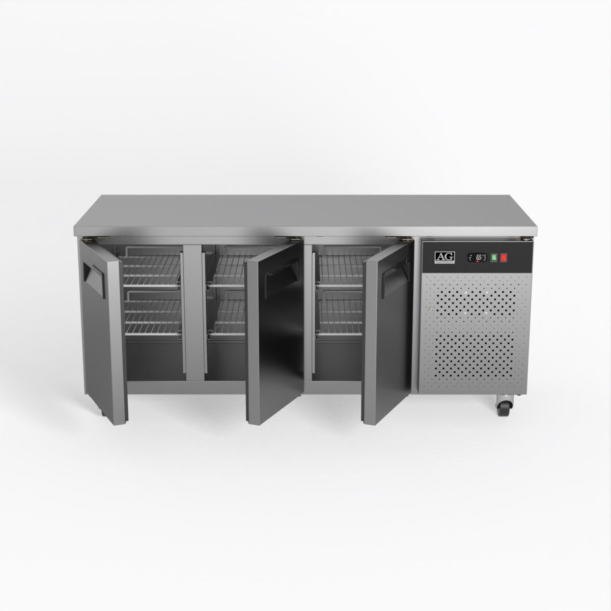 AG 3 Door Commercial Worktop Freezer with Stainless Steel Doors - Perfect for Restaurants, Cafes, and Catering Businesses