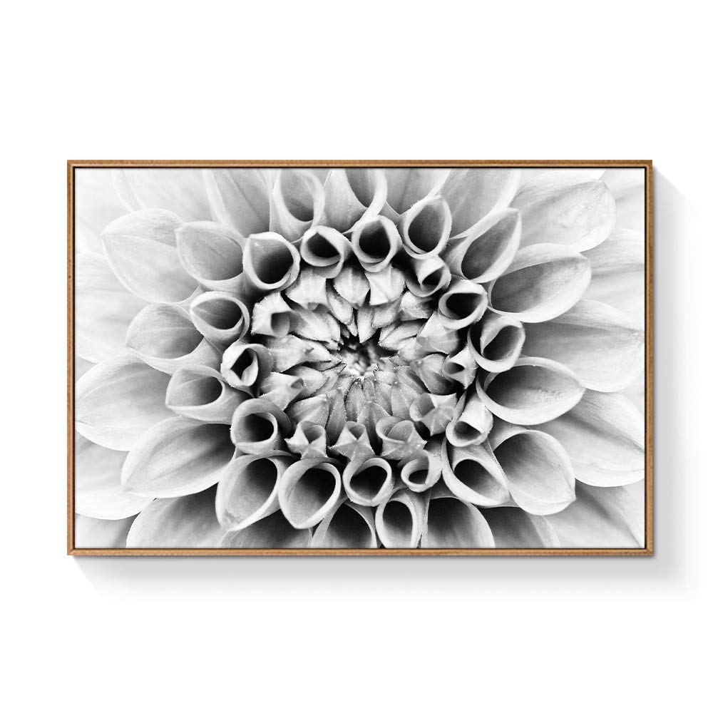 Floating Framed Canvas Wall Art - Black Flower Print for Living Room & Bedroom Decor - Ready to Hang 24x36 Inches - Modern Home Decoration & Office Wall Decor