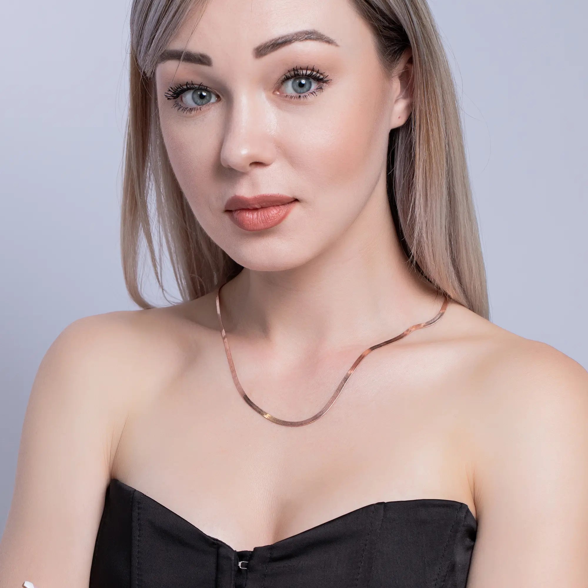 Rose Gold Herringbone Chain Necklace for Women - 18K Gold Plated Dainty Layering Necklace Jewelry Gift for Her - Perfect for Everyday Wear, Date Nights & Special Occasions
