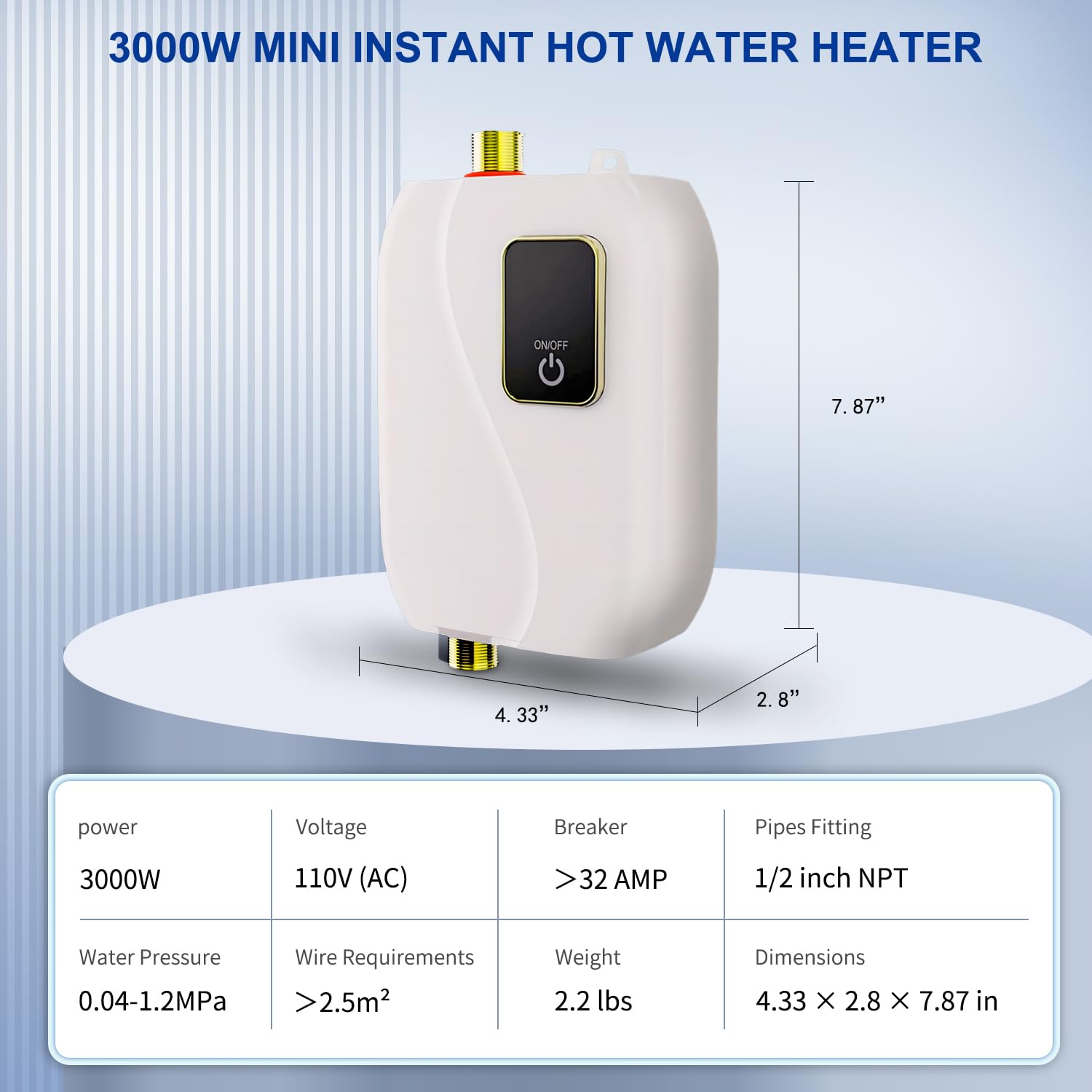 **110V 3000W Electric Tankless Water Heater - Instant On-Demand Hot Water with Digital Display - Under Sink Mini Heater for Kitchen, Bathroom & Washing - Perfect for Small Homes, Apartments & RVs**
