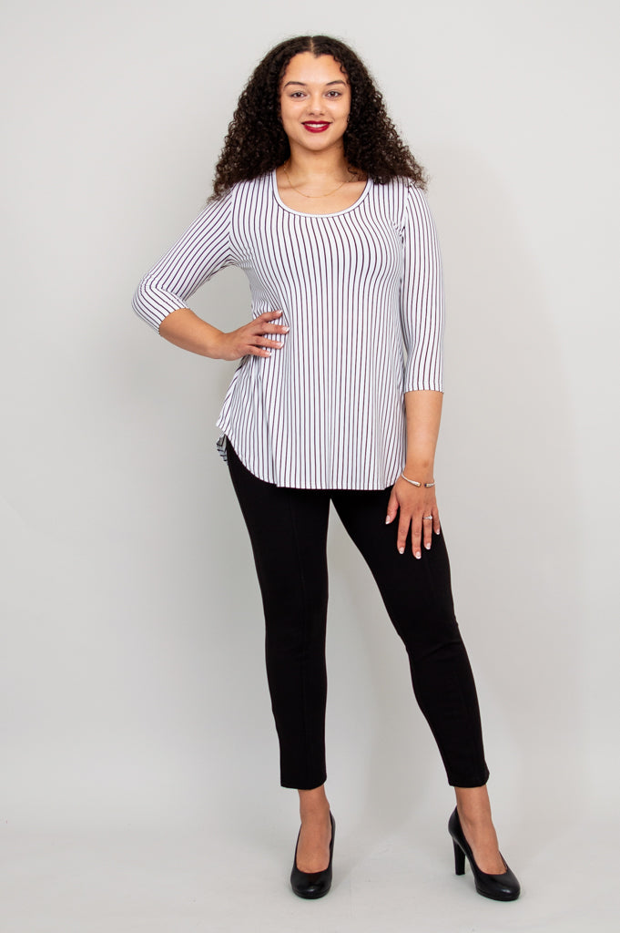 Jazz 3/4 Sleeve Top for Women - White & Black Small Stripe Bamboo Viscose Blouse - Breathable & Comfortable Summer Tops - Perfect for Casual Wear, Office Outfits & Date Nights