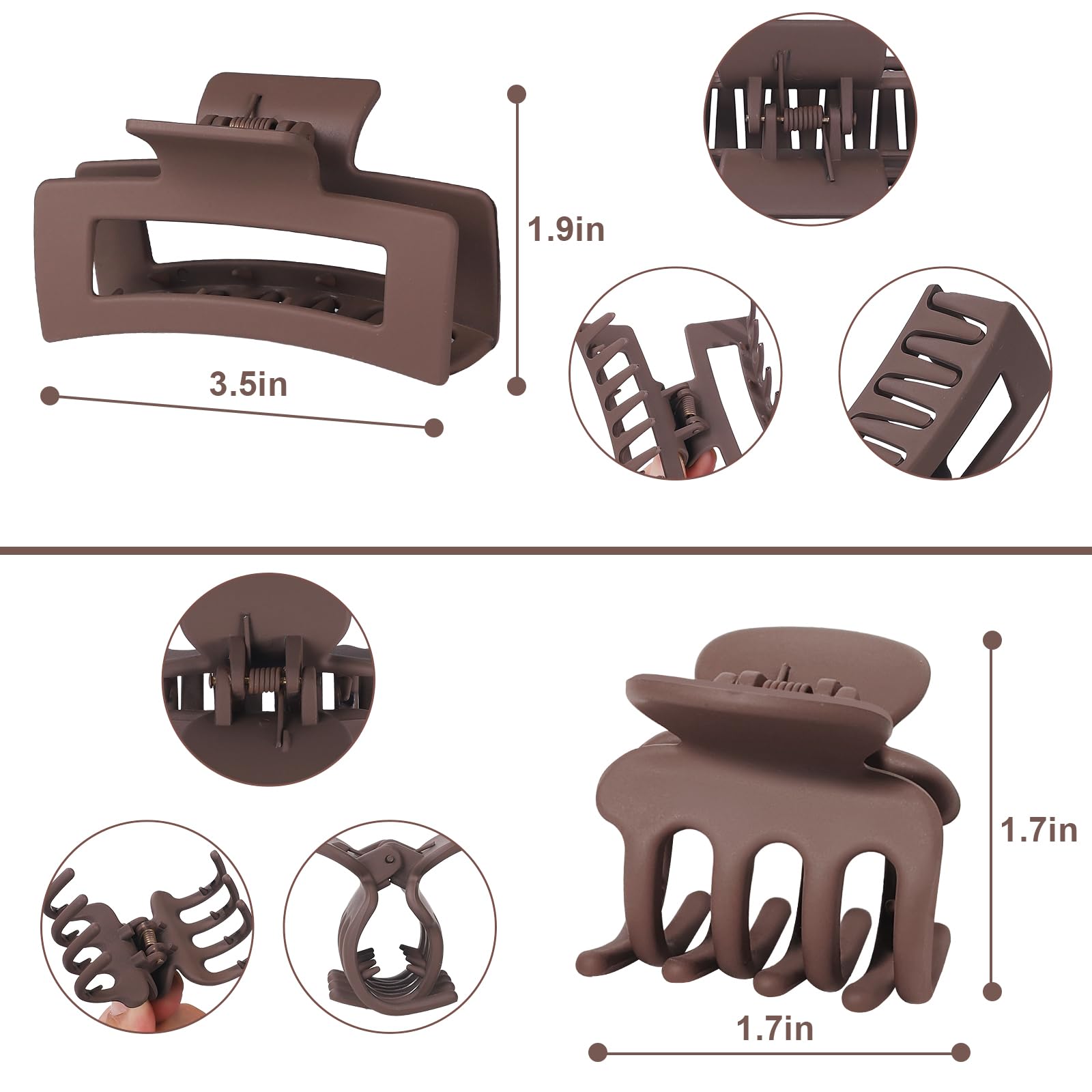 8 Pcs Medium Hair Clips for Women - Small Claw Clips for Thin & Thick Hair | 2 Style Rectangle Jaw Hair Accessories for Women & Girls (Brown) | Perfect for School, Work & Everyday Hairstyles