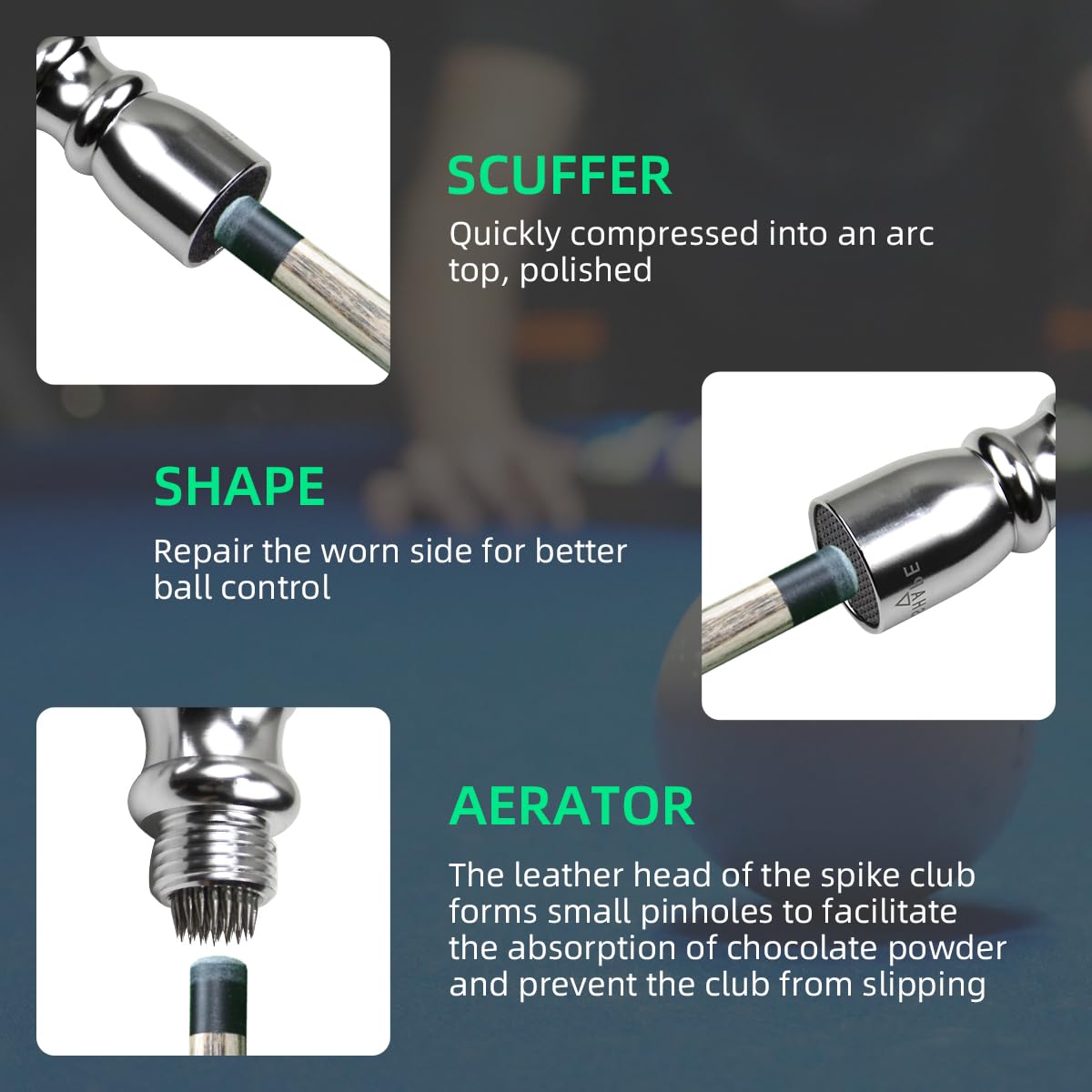 Scott Edward 3-in-1 Pool Cue Tip Tool - Professional Billiard Cue Accessories with Scuffer, Shaper & Aerator | Perfect Gift for Men, Husband & Friends | Enhance Your Game in Pool Halls & Home Bars