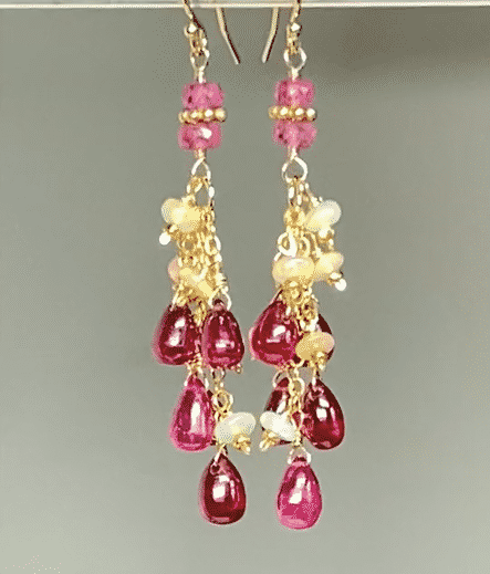 Pink Sapphire and Opal Tassel Earrings - 14K Gold Filled Dangle Jewelry for Women | Perfect for Weddings, Parties & Special Occasions