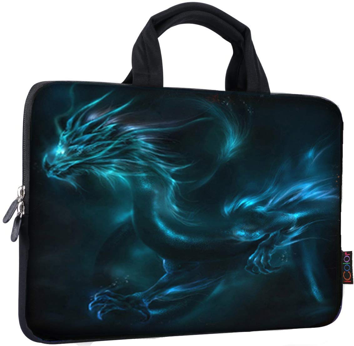 Premium Neoprene Laptop Sleeve Case for 14-15.6 Inch Chromebook, MacBook, Notebook - Lightweight Protective Cover with Handle for Travel, School & Work - Durable Dragon Design ICB-21