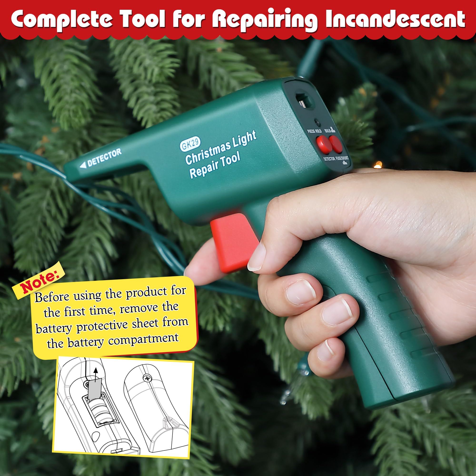 Christmas Light Repair Kit with 40 Replacement Bulbs - Incandescent String Light Tester & Fixing Tool for Holiday Decorations | Perfect for Indoor/Outdoor Christmas Tree, Home, and Yard Decor