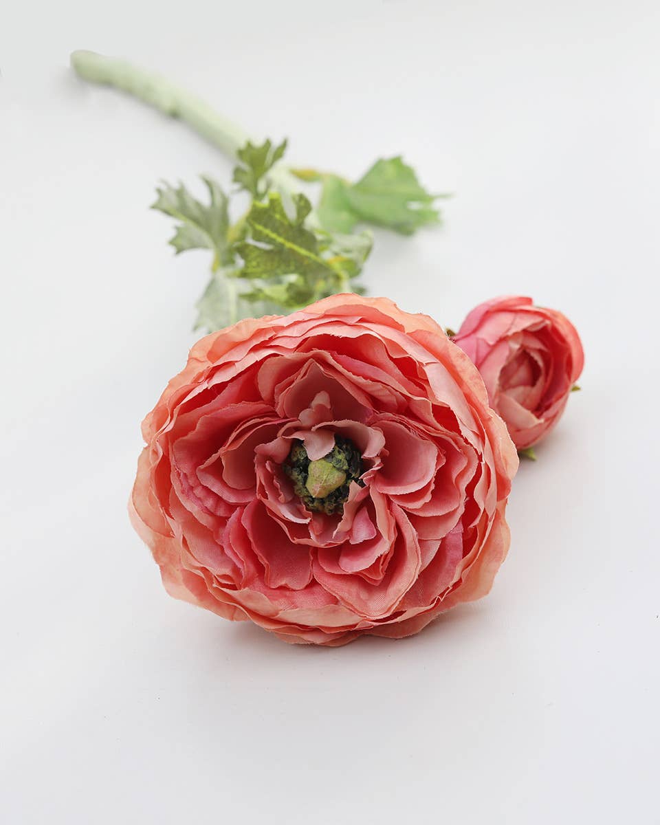 Artificial Salmon Pink Ranunculus Flowers - 19.5
