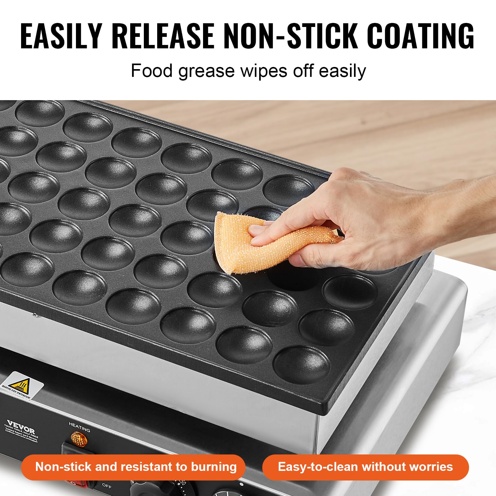 VEVOR 110V Mini Dutch Pancake Maker Machine - 1700W Commercial Electric Nonstick Waffle Baker with 50PCS 1.8 Inch Molds, Dual Thermostats & Independent Timers - Perfect for Home Kitchens, Cafes, and Breakfast Restaurants