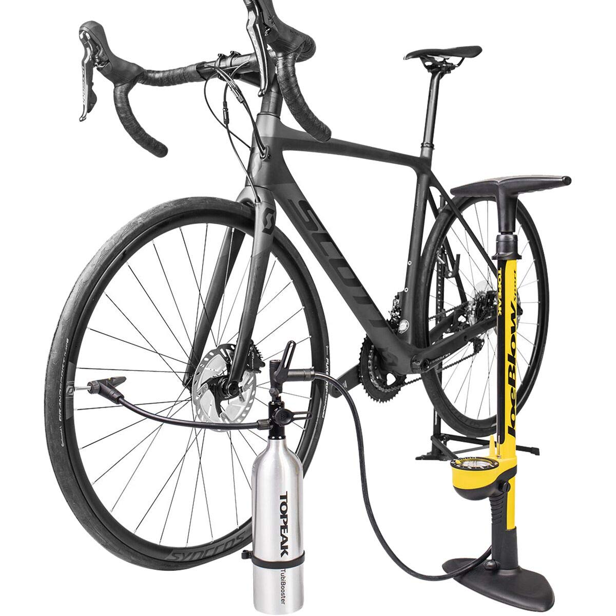 Topeak TubiBooster X Bike Tire Inflator - High Pressure Hand Pump Accessory for Presta & Schrader Valves - Perfect for Road Bikes, Mountain Bikes & Cycling Enthusiasts