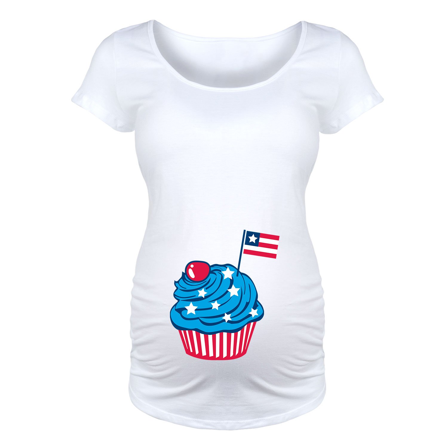 Bloom Maternity - Patriotic Cupcake Print Maternity T-Shirt - Comfortable Scoop Neck Pregnancy Top for 4th of July, Baby Showers & Maternity Photos