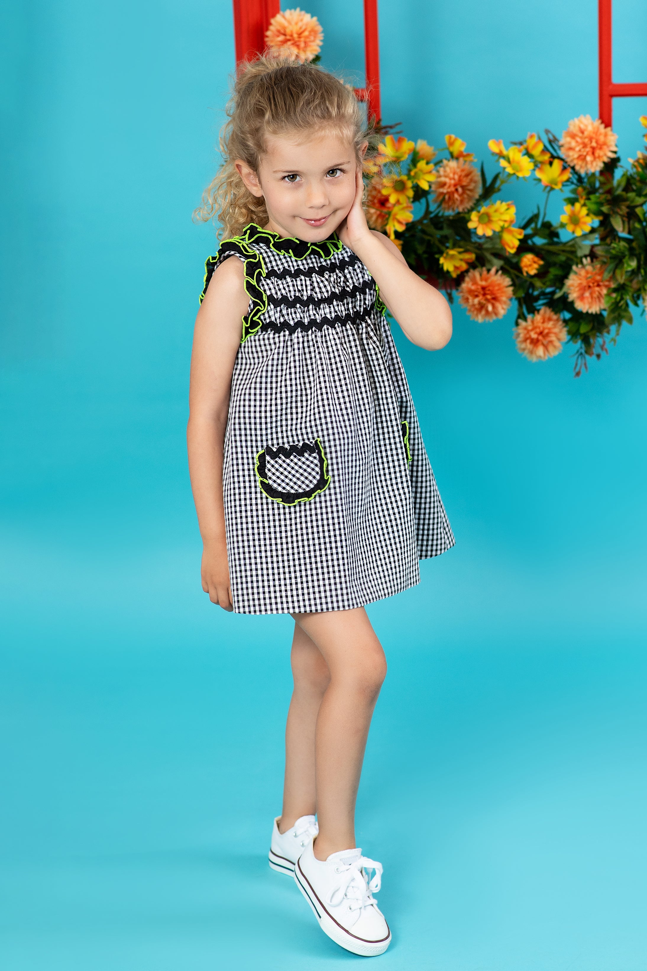 Roxie Black Gingham & Neon Lime Dress - Stylish Women's Summer Dress for Parties, Beach Vacations & Date Nights