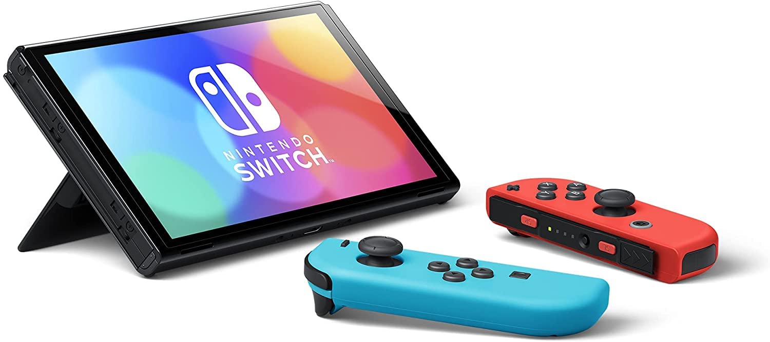 Nintendo Switch OLED Model with Neon Red & Neon Blue Joy-Con - Region-Free Japanese Version - Perfect for Gaming, Travel & Family Entertainment