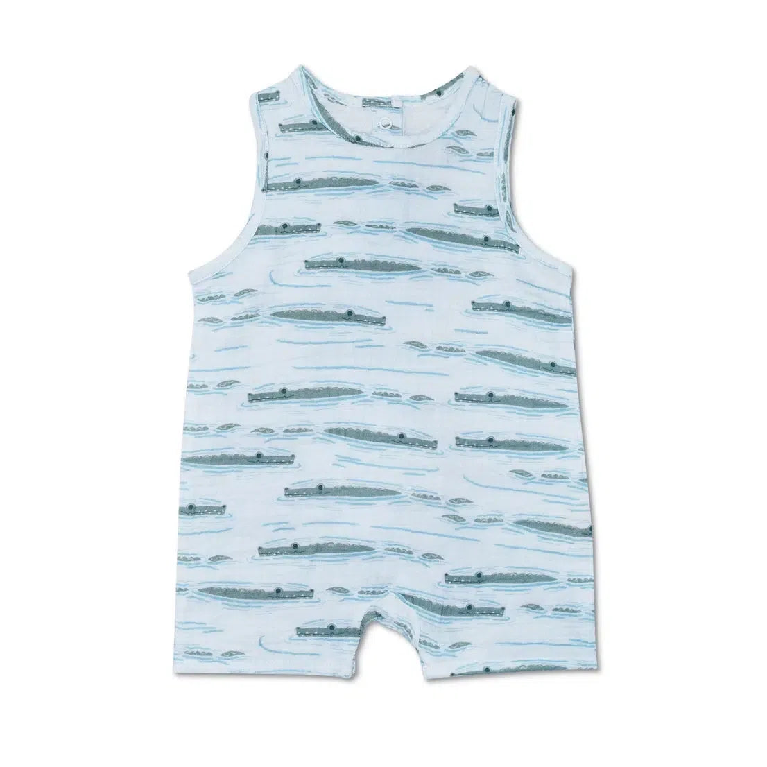 Organic Cotton Muslin Sleeveless Baby Coverall with Alligator Print - Soft & Breathable for Newborns & Infants - Perfect for Playtime, Daycare & Photo Shoots