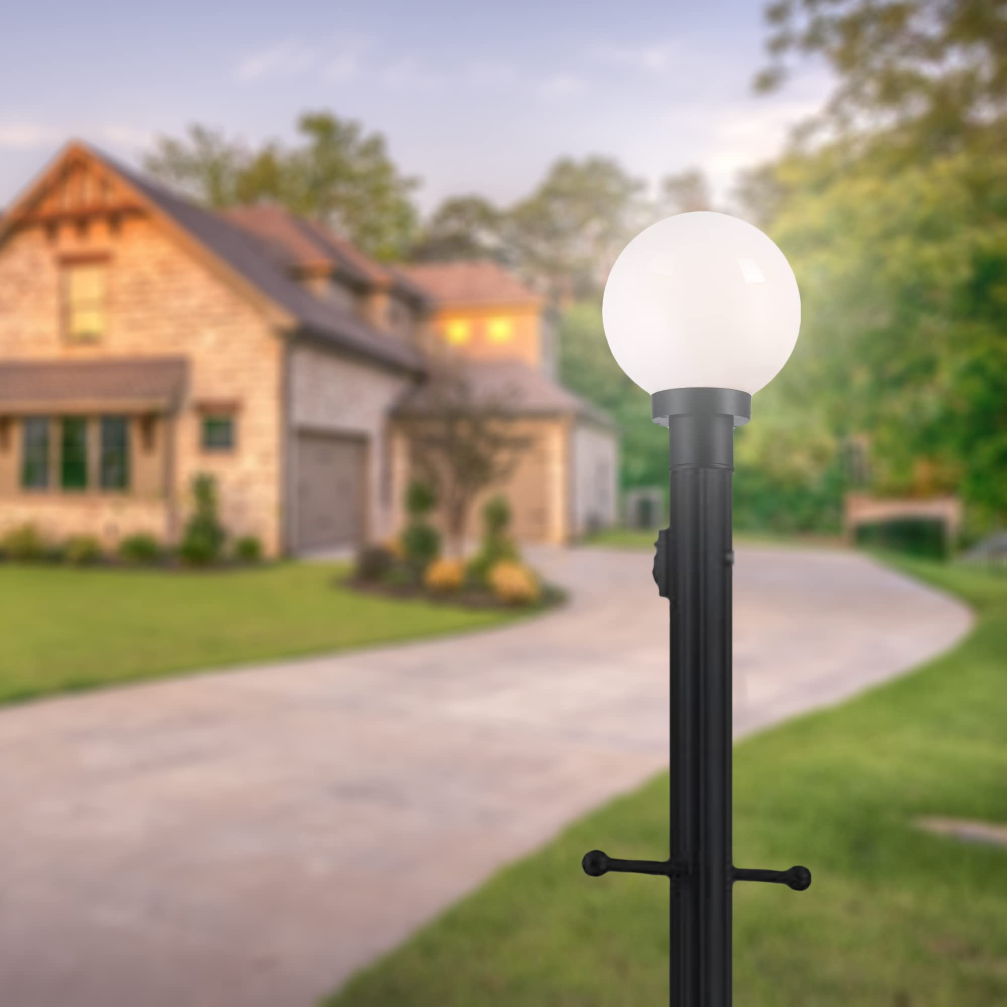 Ciata 84-Inch Black Aluminum Outdoor Lamp Post with Dusk to Dawn Sensor & Crossarm - Weatherproof Garden Lighting for Patio, Yard, and Driveway