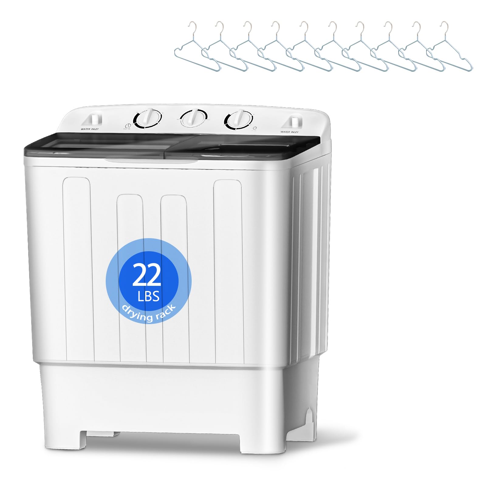 Portable Mini Twin Tub 22Lbs Washing Machine with Drying Rack - 13Lbs Washer & 9Lbs Spinner - Compact Laundry Solution for Apartments, Dorms, RVs & Camping - Energy Efficient Black Washing Machine for Small Spaces