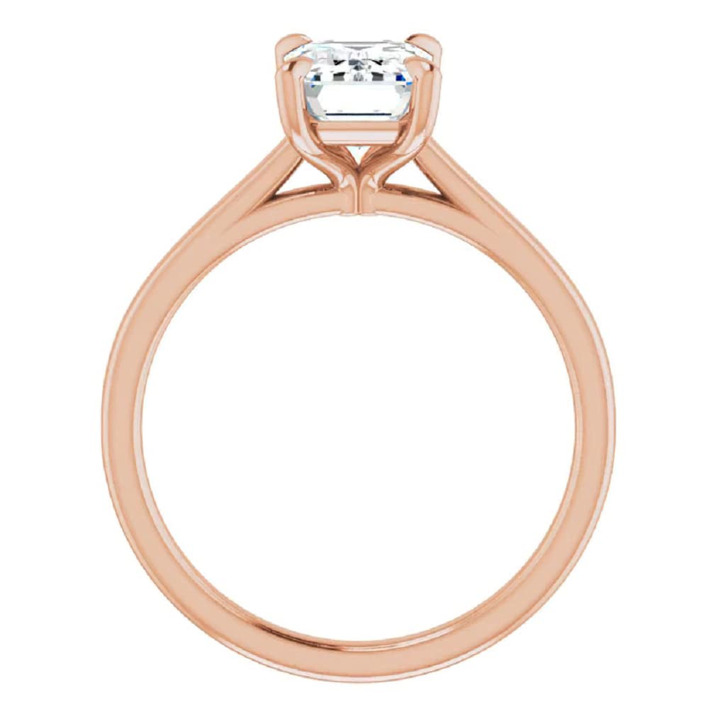 10K Solid Rose Gold Handmade Engagement Ring with 2.0 CT Emerald Cut Moissanite Solitaire - Elegant Wedding & Bridal Jewelry for Women, Perfect for Proposals, Anniversaries & Special Occasions