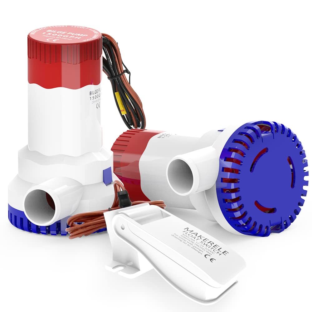 MAKERELE 12V 1500GPH Low Noise Electric Bilge Pump - Non-Automatic Water Pump for Boat, RV, Pool, Yacht & Water Tank | Heavy Duty Marine & Outdoor Use