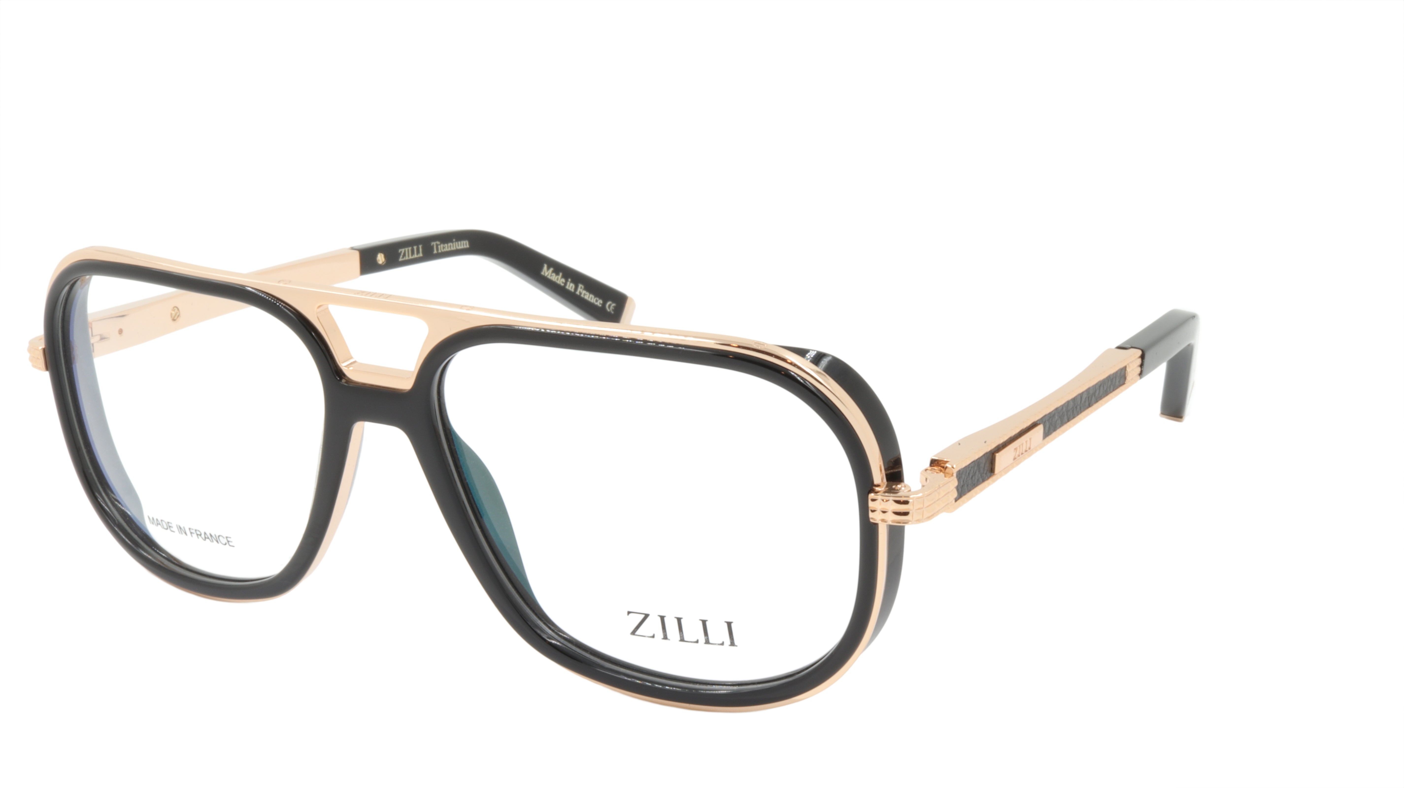 ZILLI ZI 60044 C01 Premium Titanium & Acetate Eyeglass Frames with Genuine Leather Temple Tips - Handcrafted in France - Perfect for Business, Reading & Fashion Accessories