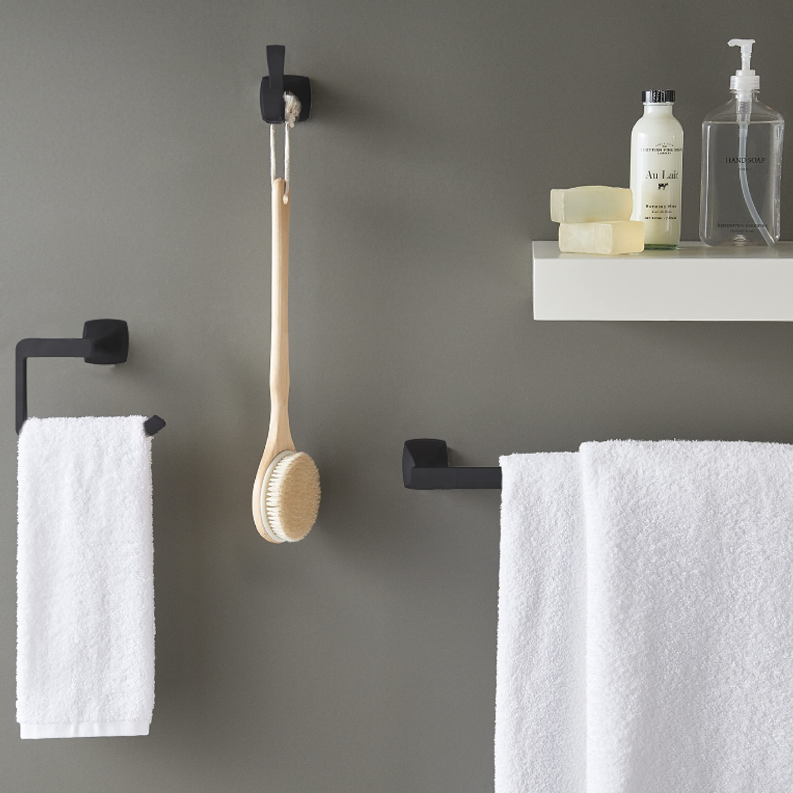 Pfister Venturi Matte Black Wall-Mounted Towel Hook - Screw-In Bathroom Accessory for Towels, Robes & Hats - Perfect for Bathrooms, Laundry Rooms & Entryways