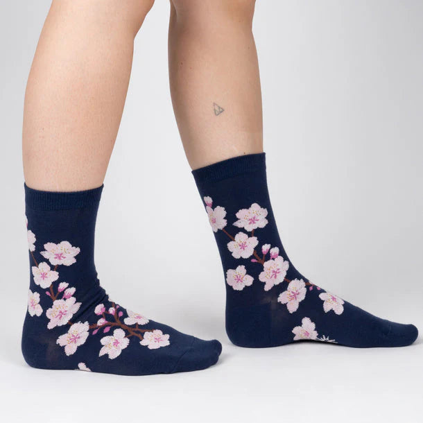 Sock It To Me Crew Socks - Cherry Blossom Print Women's Casual Socks for Everyday Wear, Work & Gift Giving