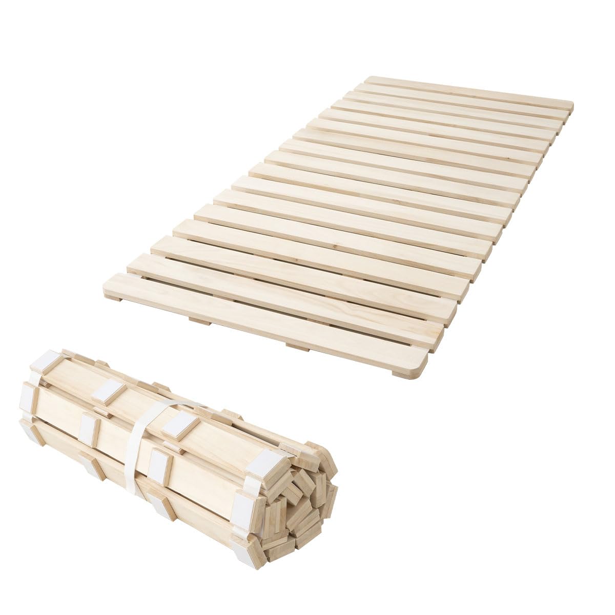 EMOOR Extra Thick Wooden Slatted Bed Frame - Durable Roll-Up Twin Size (39x79in) for Japanese Floor Futon Mattress | Unpainted Paulownia Wood | Minimalist Tatami Style Guest Bed | Perfect for Small Spaces, Studio Apartments & Zen Bedroom Decor