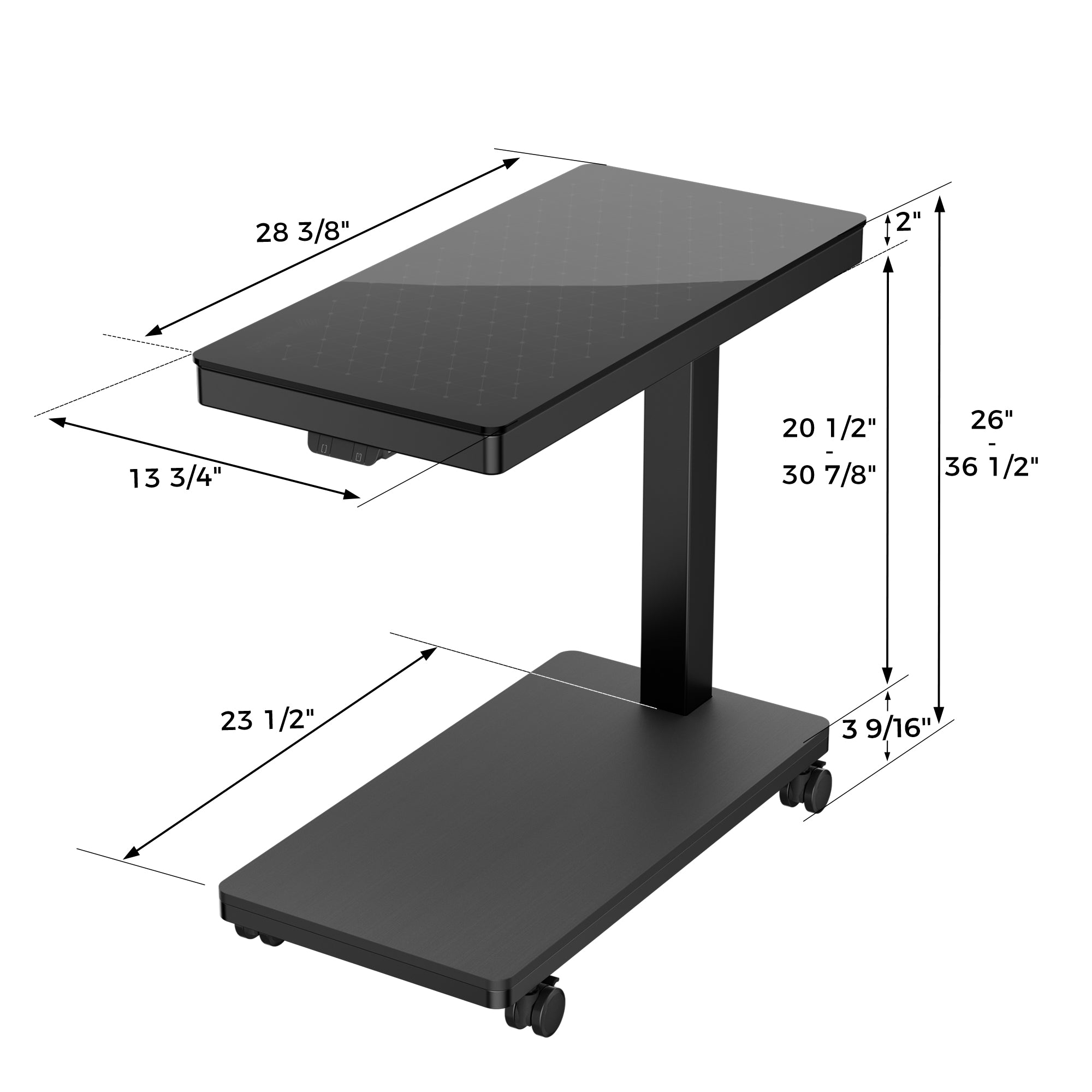 Adjustable Height Illuminated Panel CPU Cart - Mobile Computer Stand with Wheels for Office, Studio, and Home Workspace Organization
