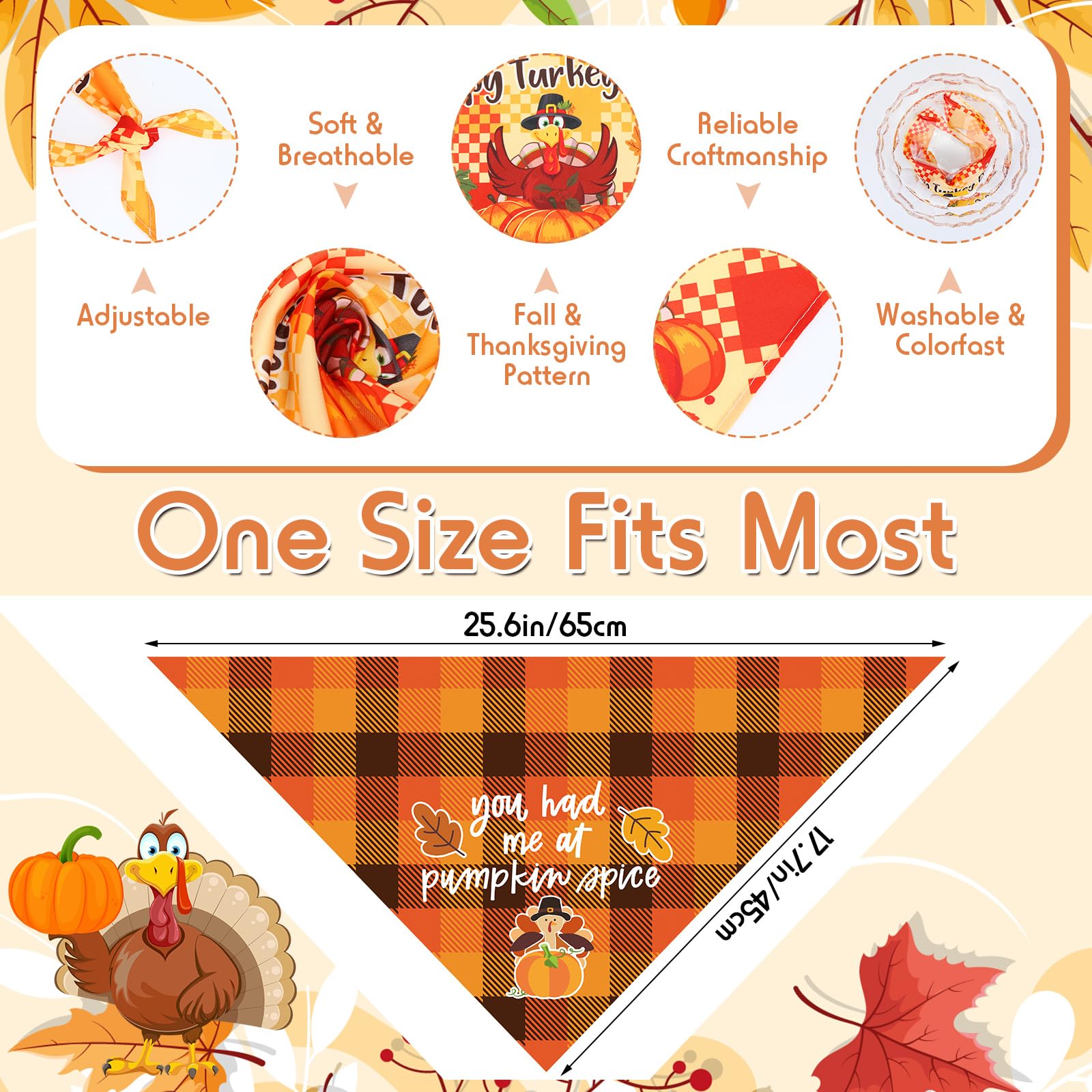 50 Pack Thanksgiving Plaid Dog Bandanas - Adjustable Washable Pet Scarves for Small to Medium Dogs & Cats | Fall Holiday Costume Accessories & Grooming Supplies | Perfect for Thanksgiving Photos, Pet Parties & Seasonal Dress-Up