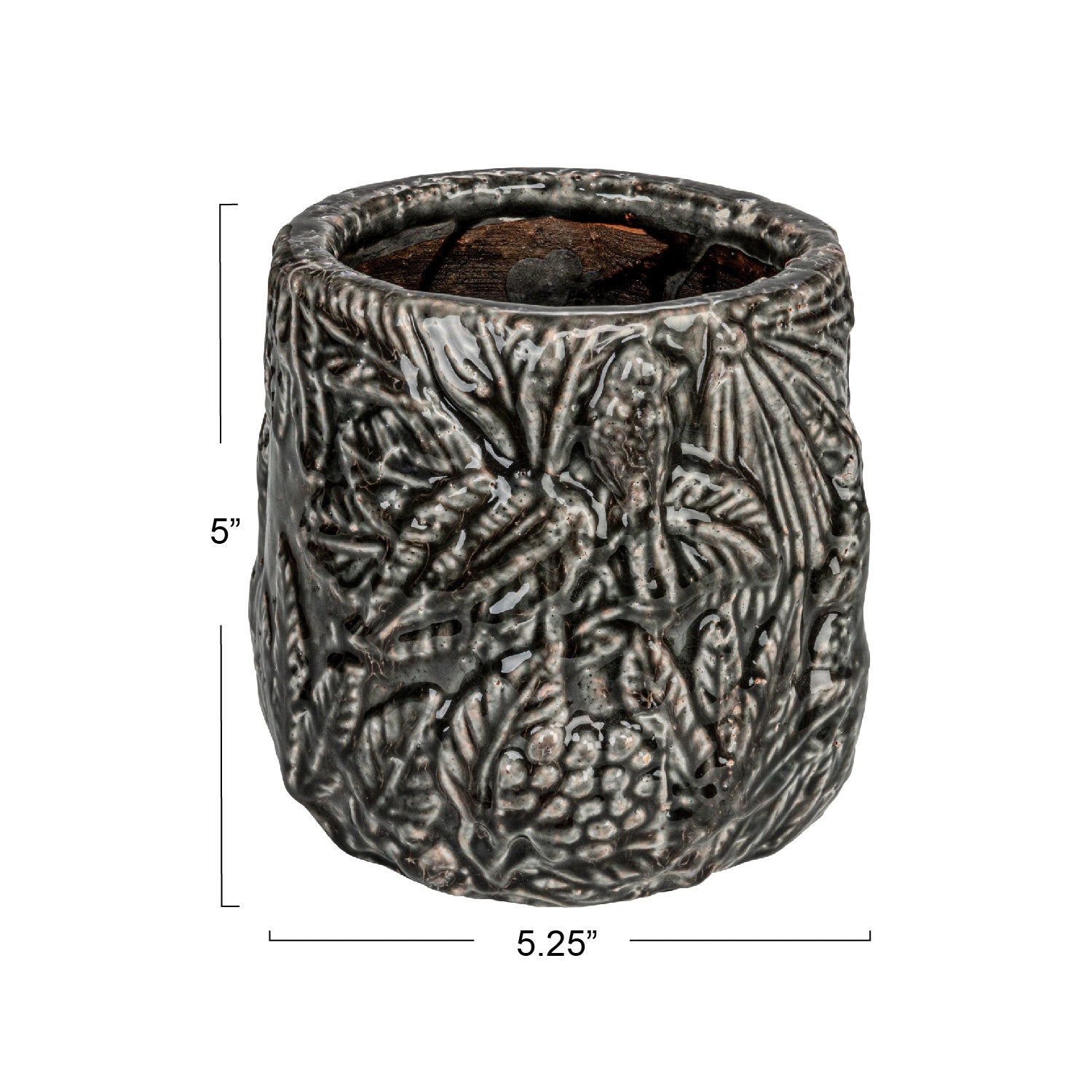 Embossed Grey Terracotta Planter - Modern Indoor/Outdoor Flower Pot for Home Decor, Garden, Patio & Office Plants