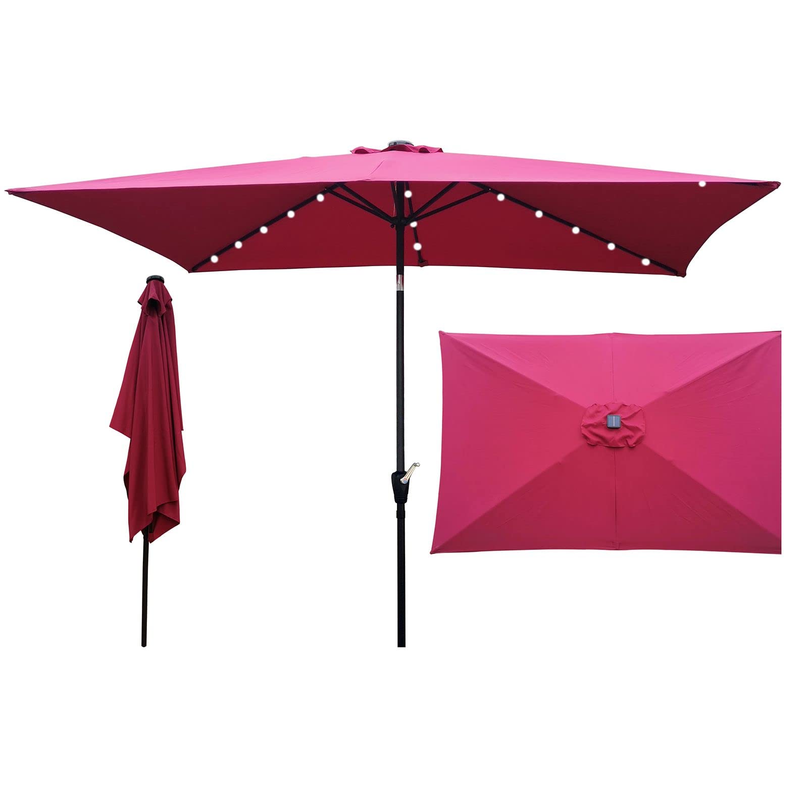 Solar-Powered Sunbrella Patio Umbrella with LED Lights - Windproof & Rustproof Outdoor Shade Umbrella for Backyard, Garden, Deck, Poolside & Picnic Use