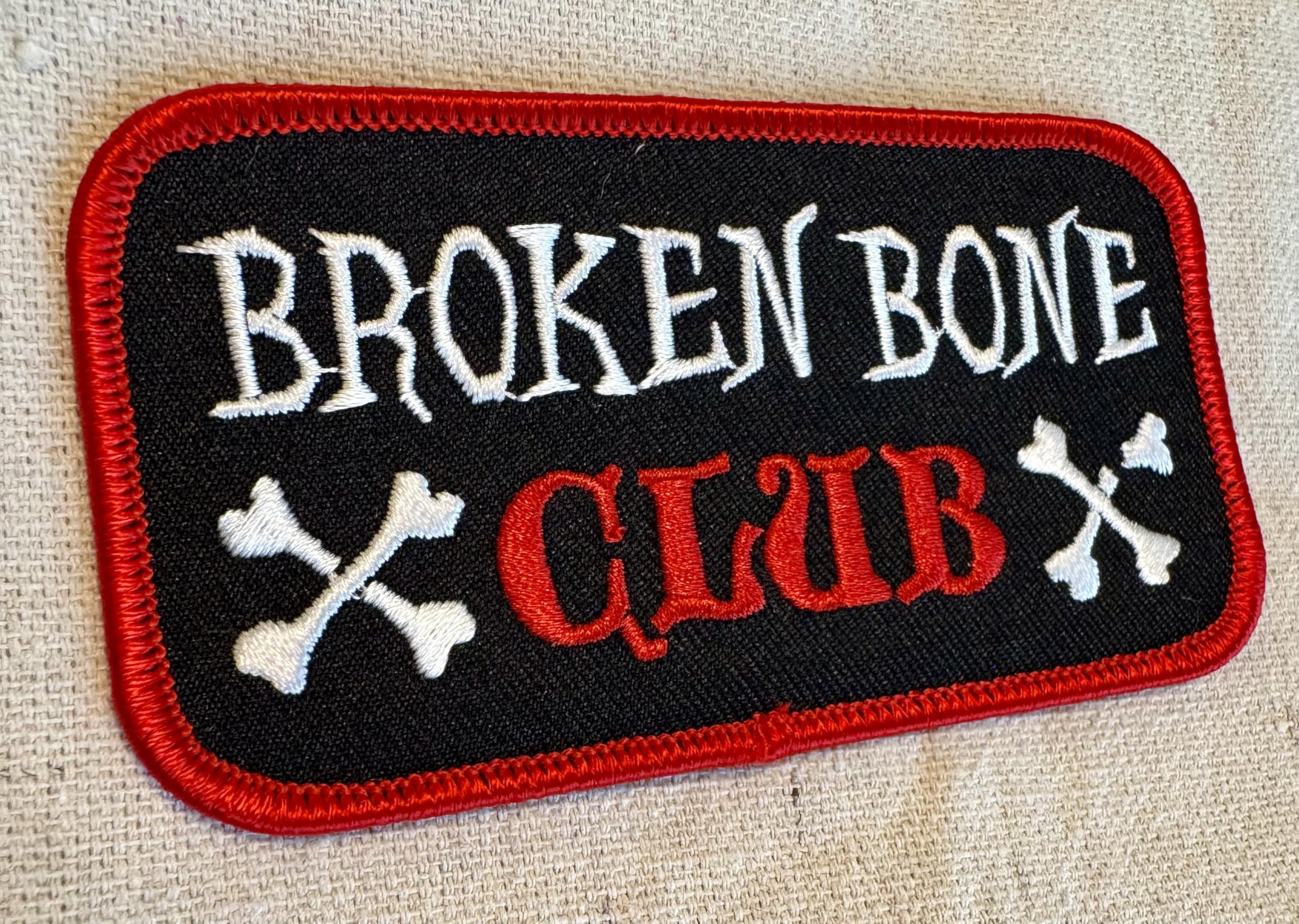 Broken Bone Club Embroidered Iron-On Patch for Motorcycle Jackets & Vests - Durable Biker Emblem for Harley, Chopper & Cruiser Riders - Perfect for DIY Denim, Leather & Gear Customization