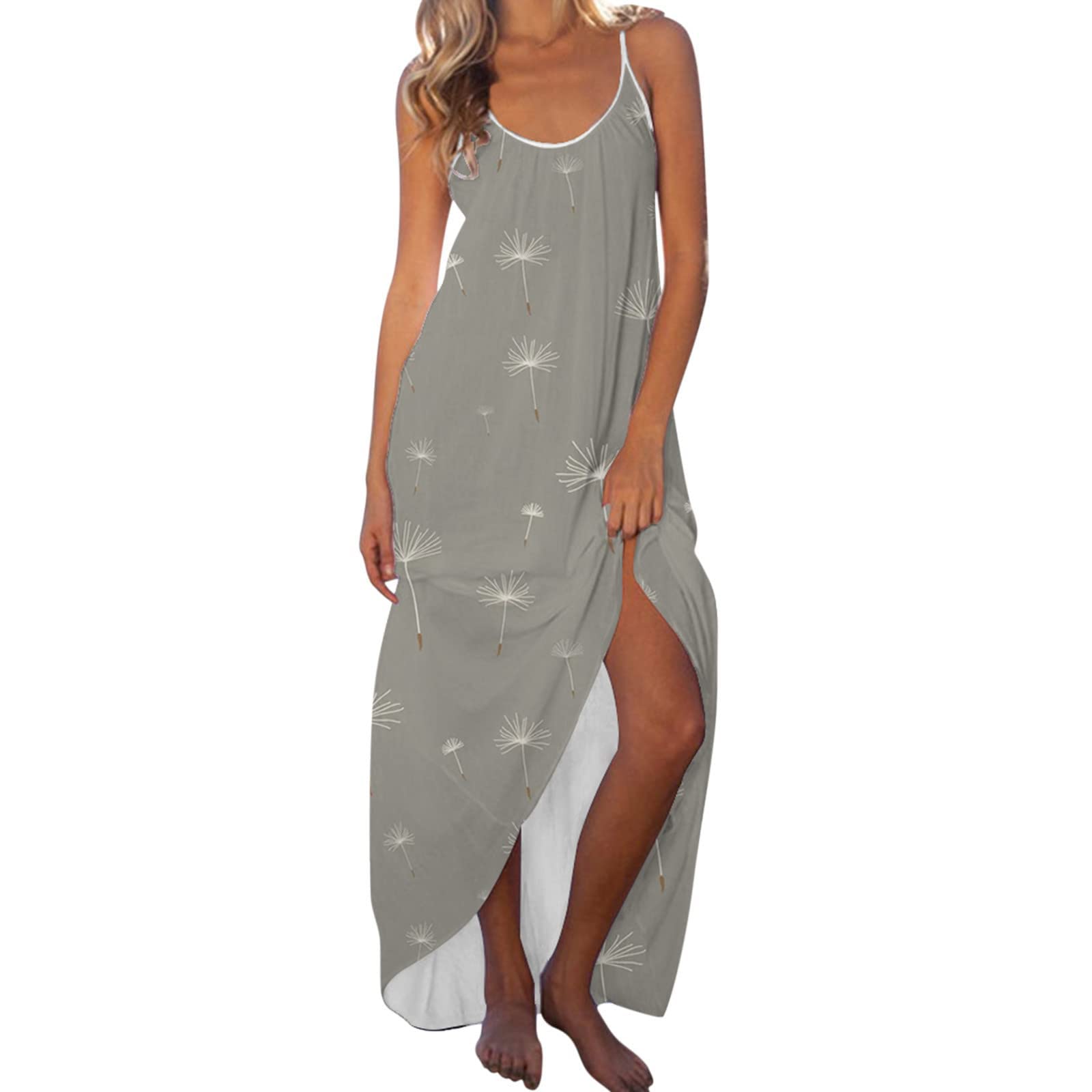 Women's Smock Maxi Dress - Sleeveless Tank Summer Dress with Crewneck & Strappy Design, Loose Bohemian Beach Dress for Casual Outings, Vacations & Outdoor Events