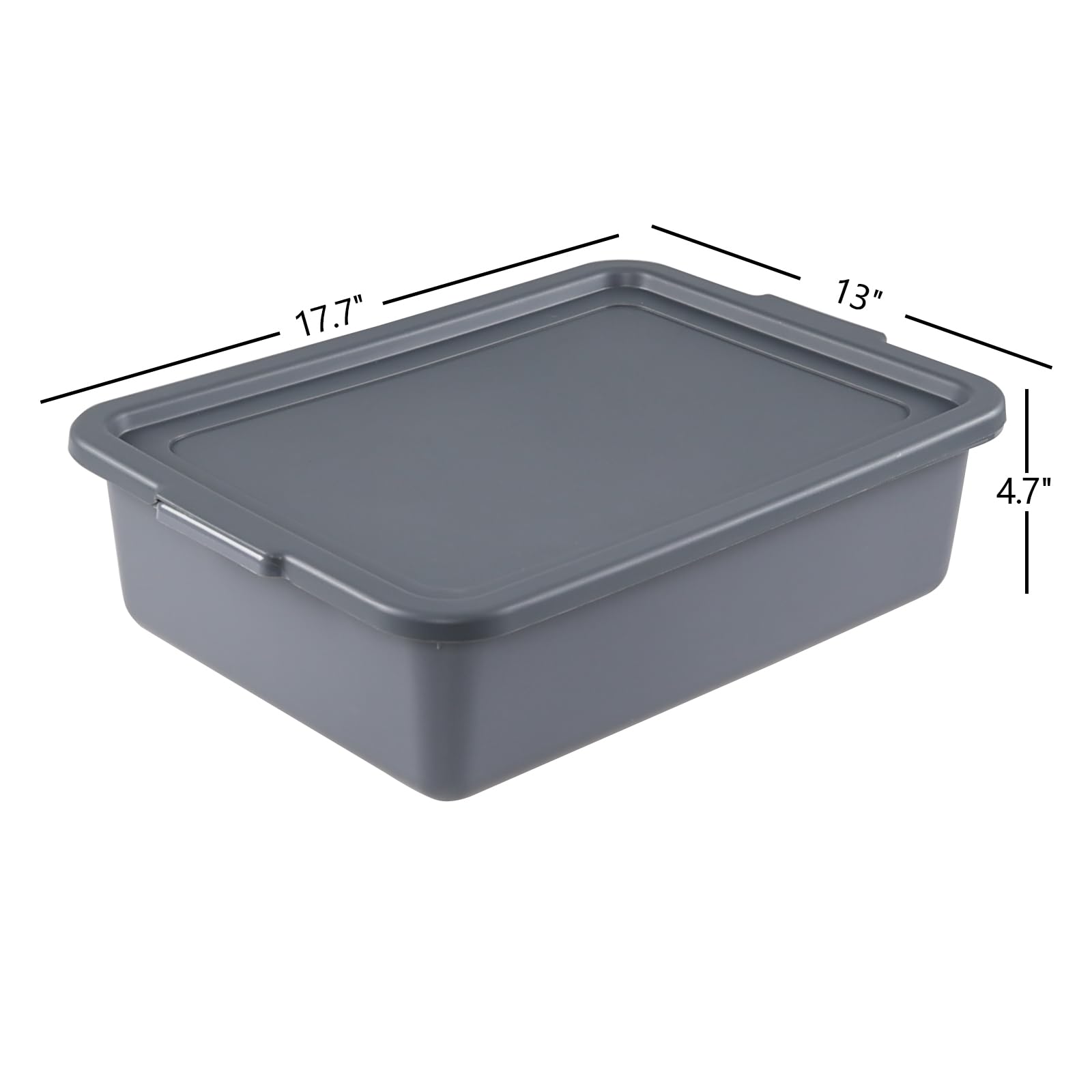 13L Plastic Bus Tray with Lids - Set of 3 Grey Commercial Food Storage Containers for Restaurants, Catering & Meal Prep | Durable Stackable Tote Boxes for Kitchen Organization & Transport