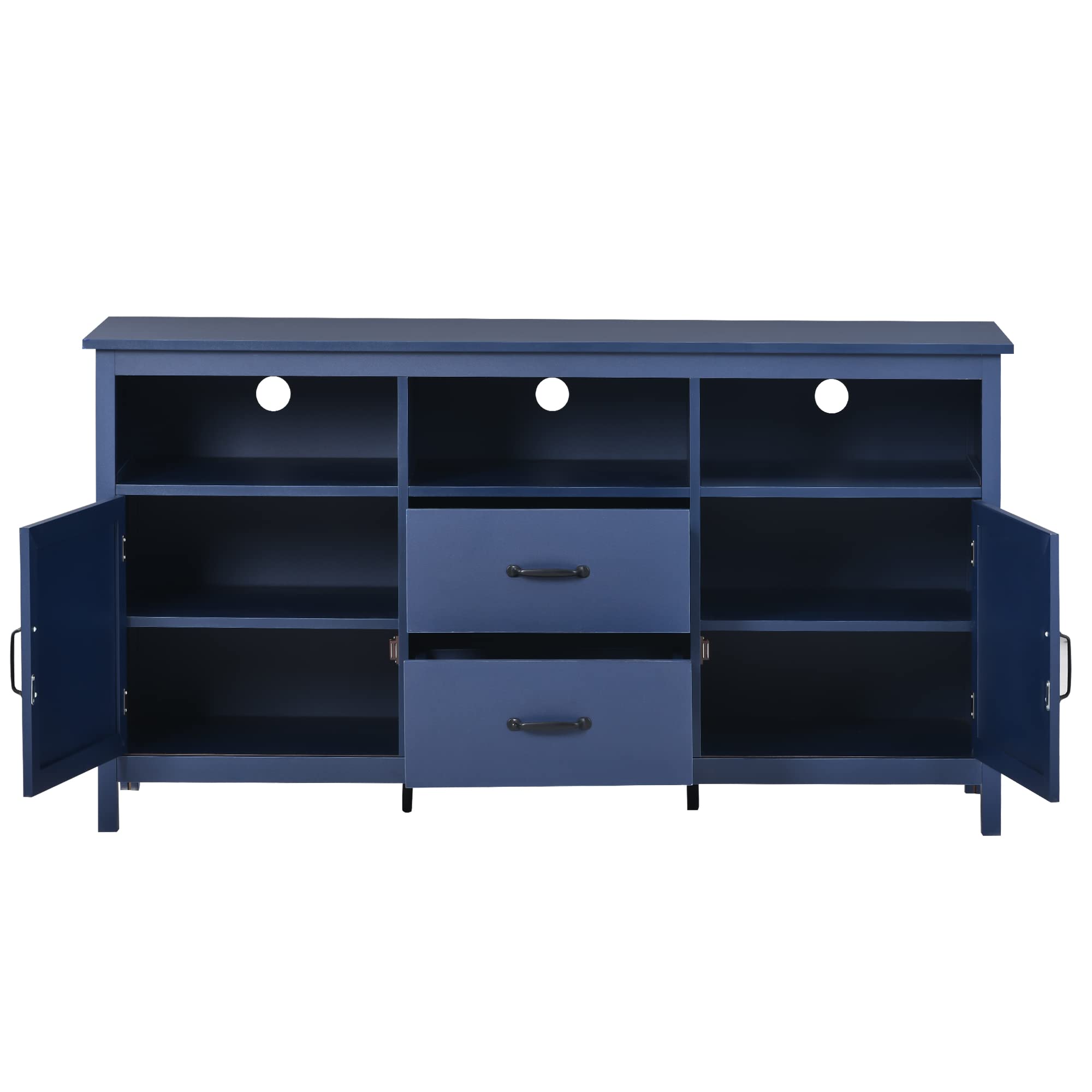 Modern 72 Inch TV Stand with 2 Doors & 2 Drawers - High Capacity Wooden Entertainment Center, Open Style Media Console Cabinet for Living Room - Navy Blue (Perfect for Home Theater Setup & Living Room Storage)