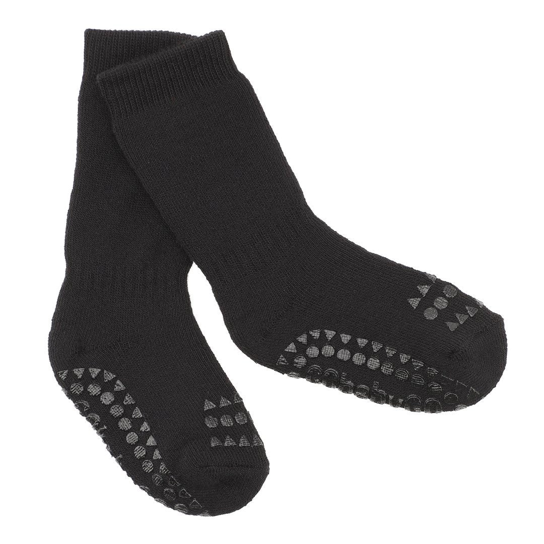 GOBABYGO Non-Slip Cotton Socks for Women & Men - Anti-Skid Grip Socks for Yoga, Pilates, Home, Hospital - Black Comfortable Breathable Socks