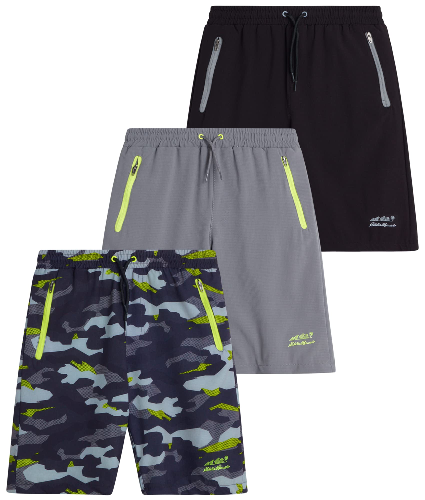 Eddie Bauer Boys' Quick Dry Athletic Shorts 3 Pack - Hybrid Mesh Performance Active Shorts for Kids Ages 4-16 - Perfect for Running, Sports & Outdoor Play